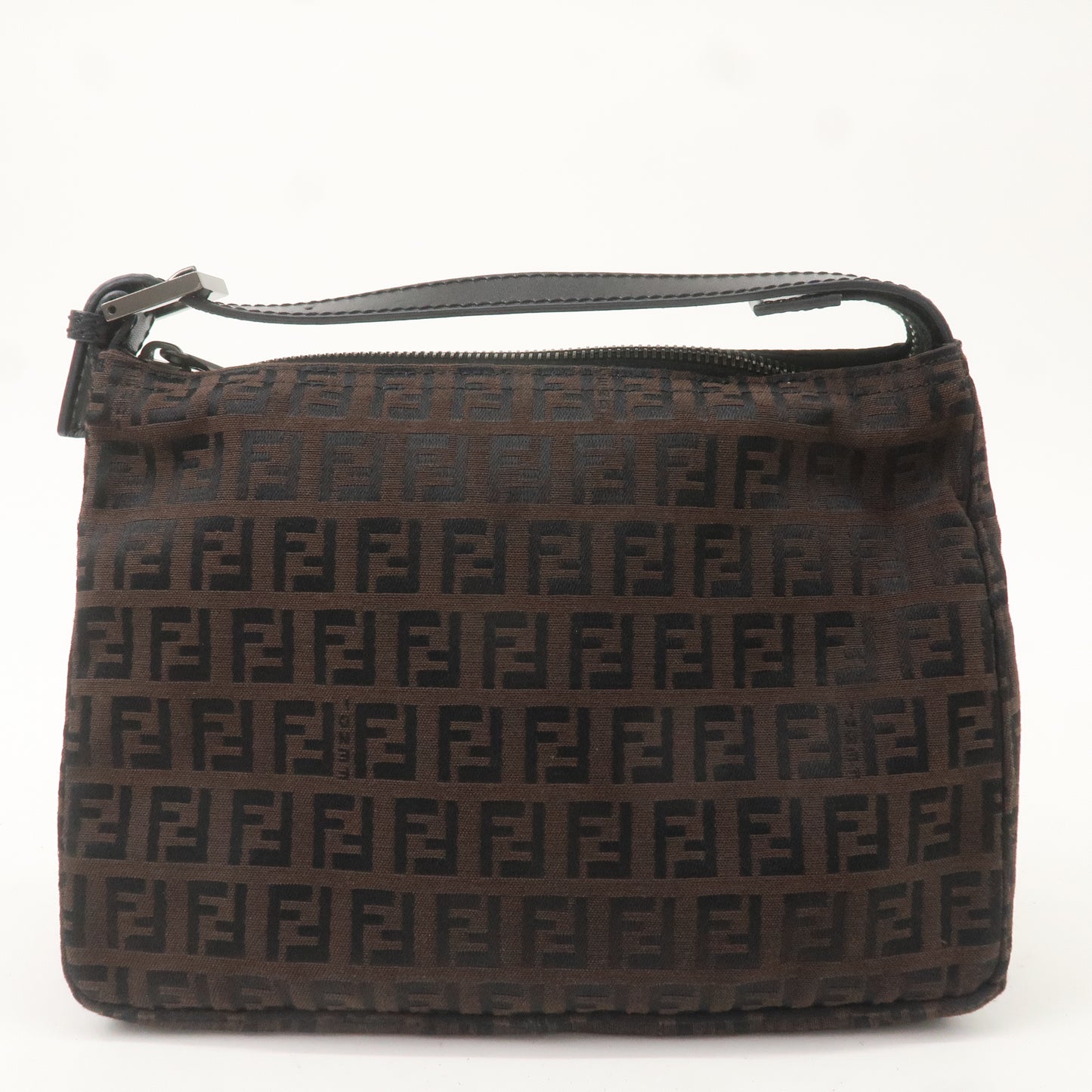 FENDI Zucchino Canvas Leather Hand Bag Pouch Brown 8N0005