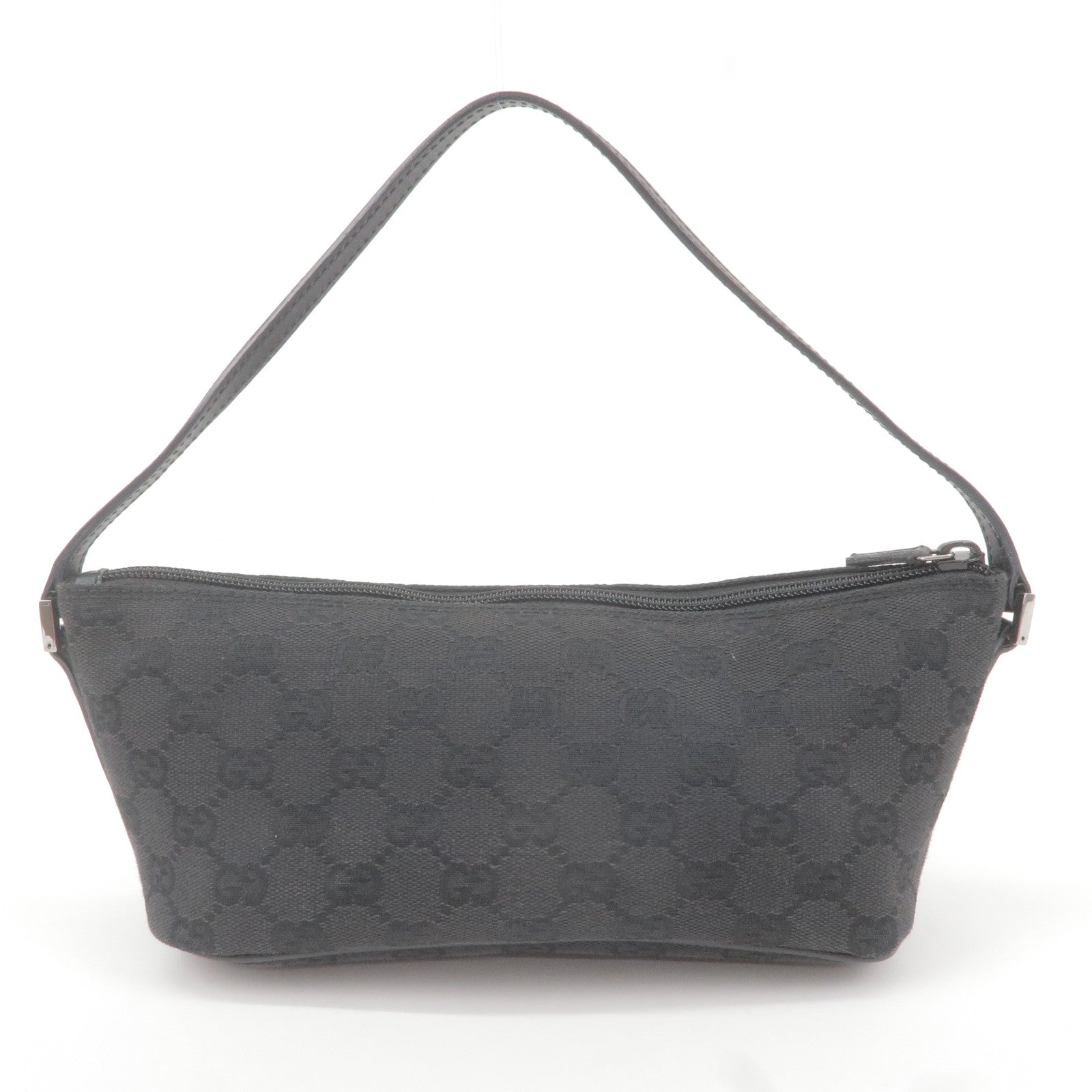 GUCCI-Boat-Bag-GG-Canvas-Leather-Hand-Bag-Pouch-Black-07198 – dct