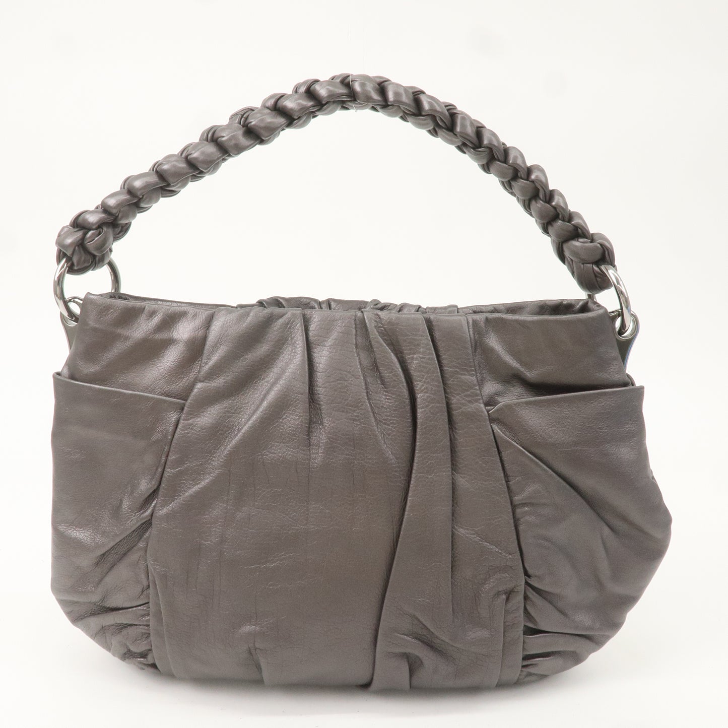 PRADA Leather Shoulder Bag Hand Bag Metaric Grey