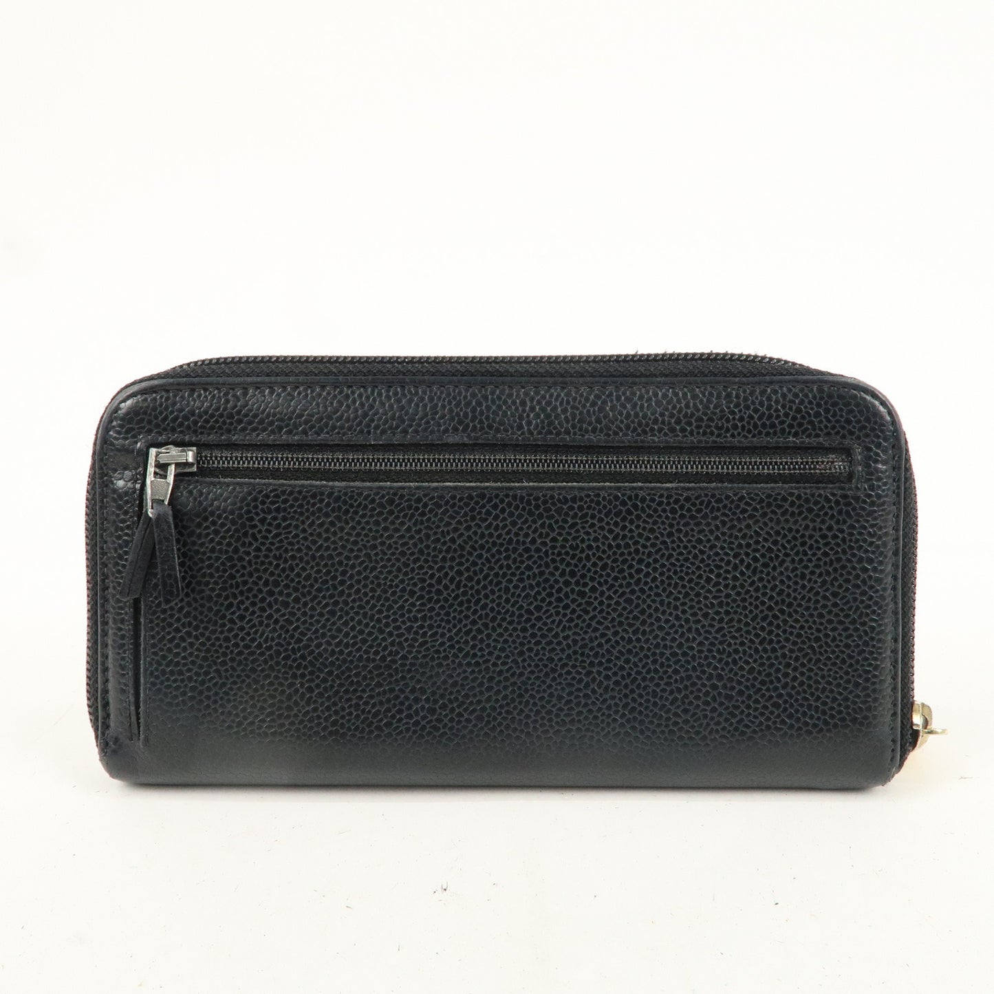 CHANEL Caviar Skin Round Zippy Long Wallet Black A13228