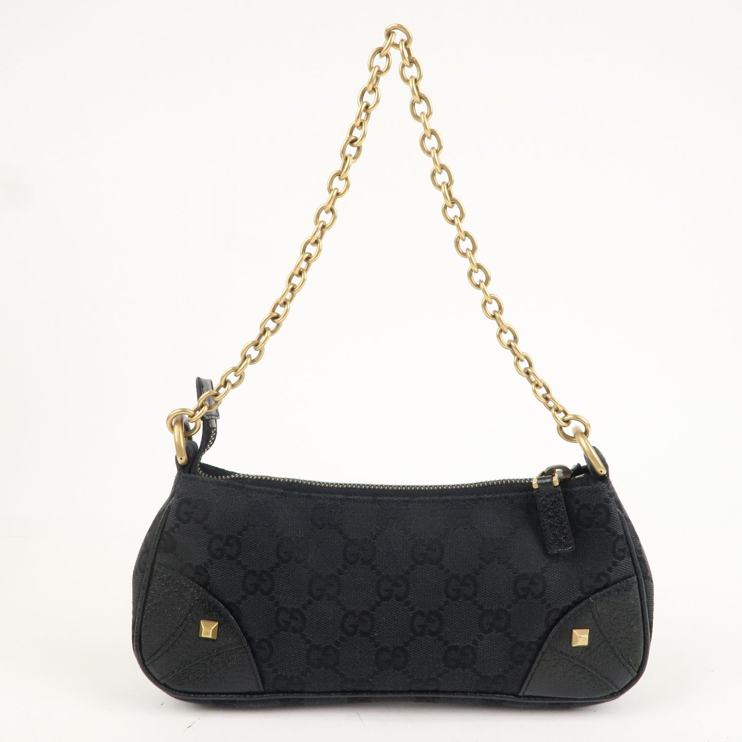 GUCCI GG Canvas Leather Chain Hand Bag Pouch Black 120940