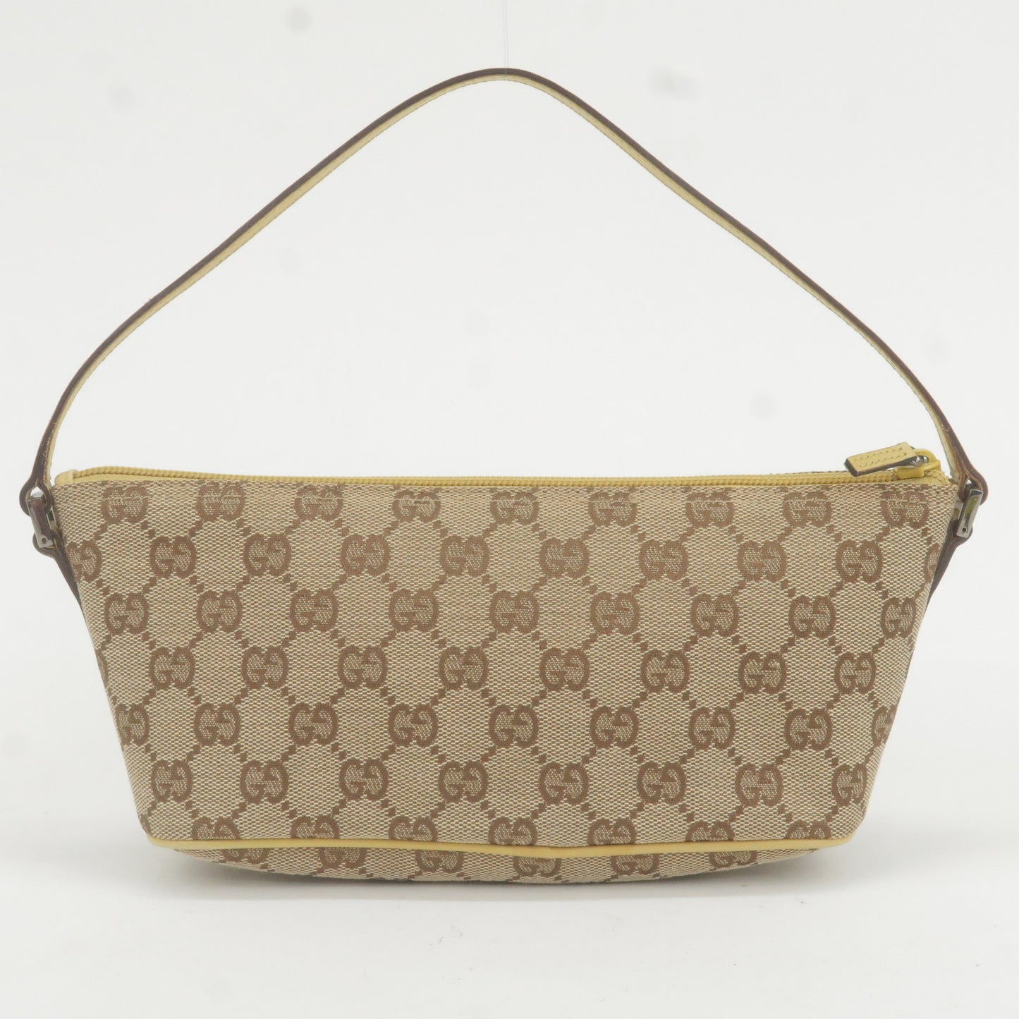 GUCCI GG Canvas Leather Boat Bag Hand Bag Beige Yellow 07198