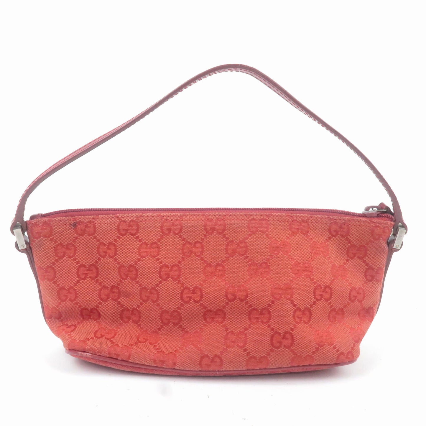 GUCCI GG Canvas Leather Boat Bag Hand Bag Pouch Red 039.1103