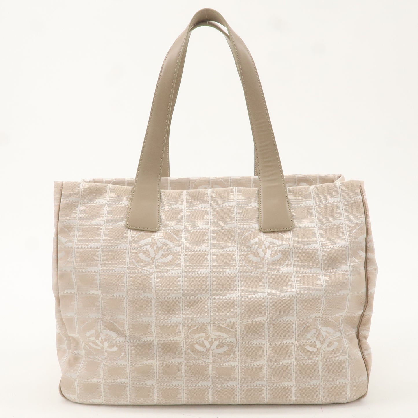 CHANEL New Travel Line Nylon Jacquard Leather Tote MM Beige A15991