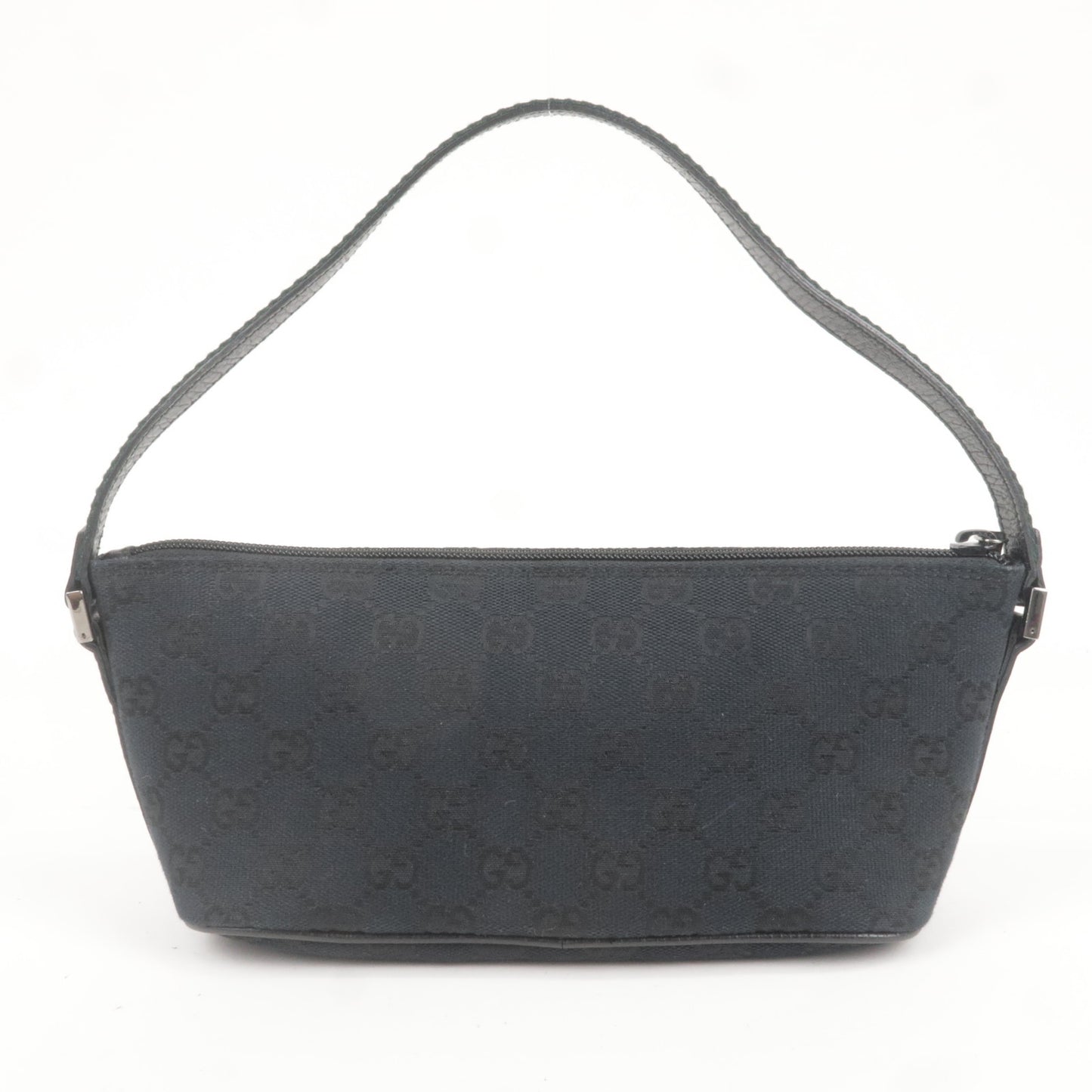 GUCCI Sherry GG Canvas Leather Hand Bag Purse Pouch Black 141809