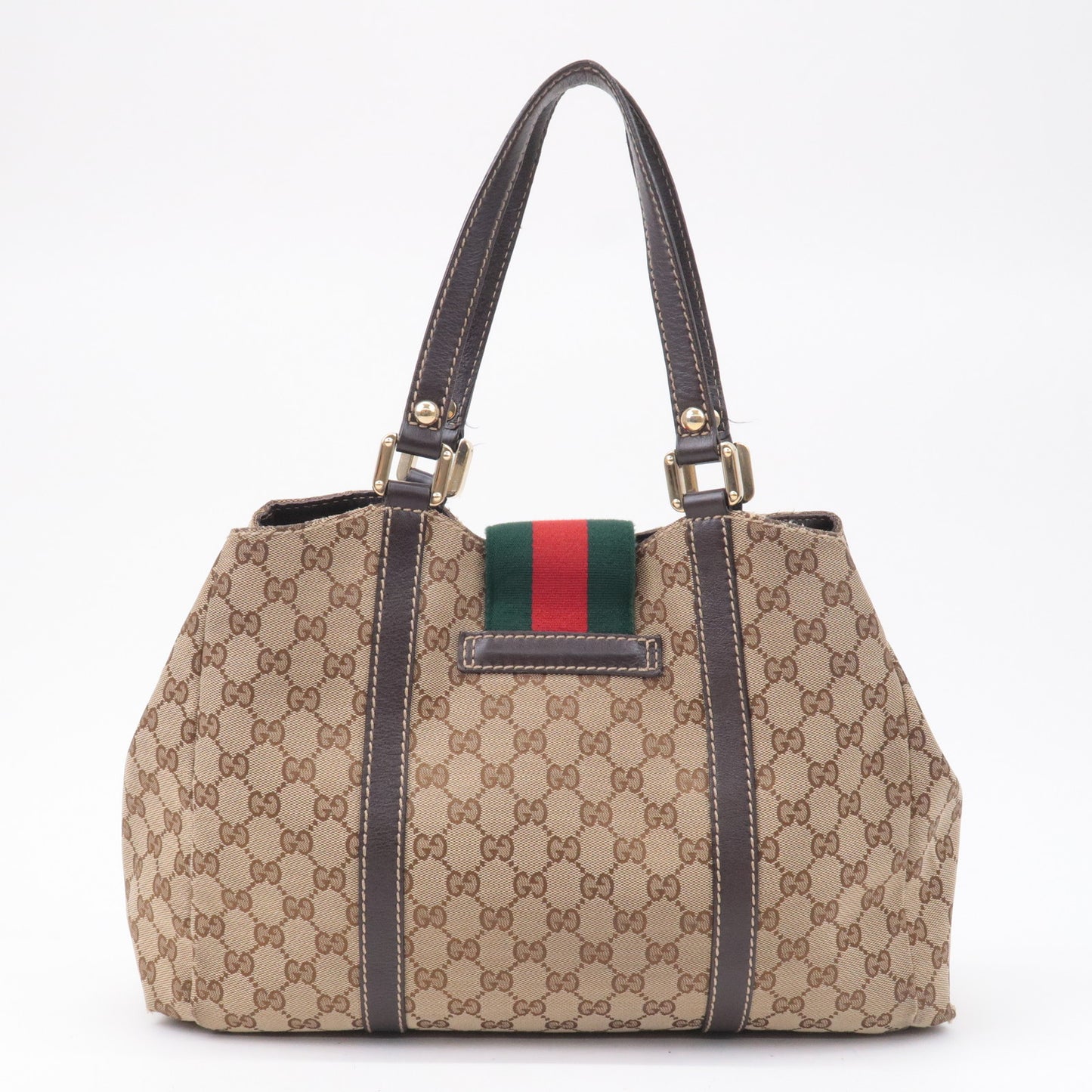 GUCCI Sherry GG Canvas Leather Tote Bag Beige Brown 211936