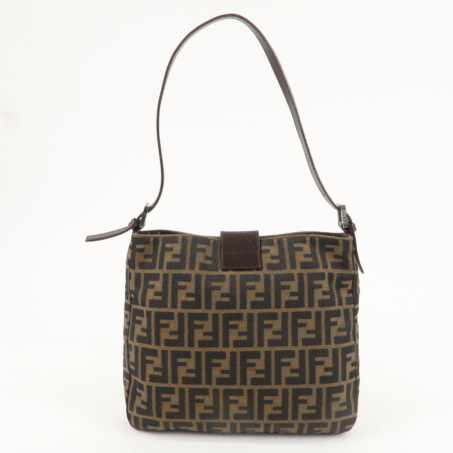 FENDI Zucca Canvas Leather Shoulder Bag Brown Black 26727