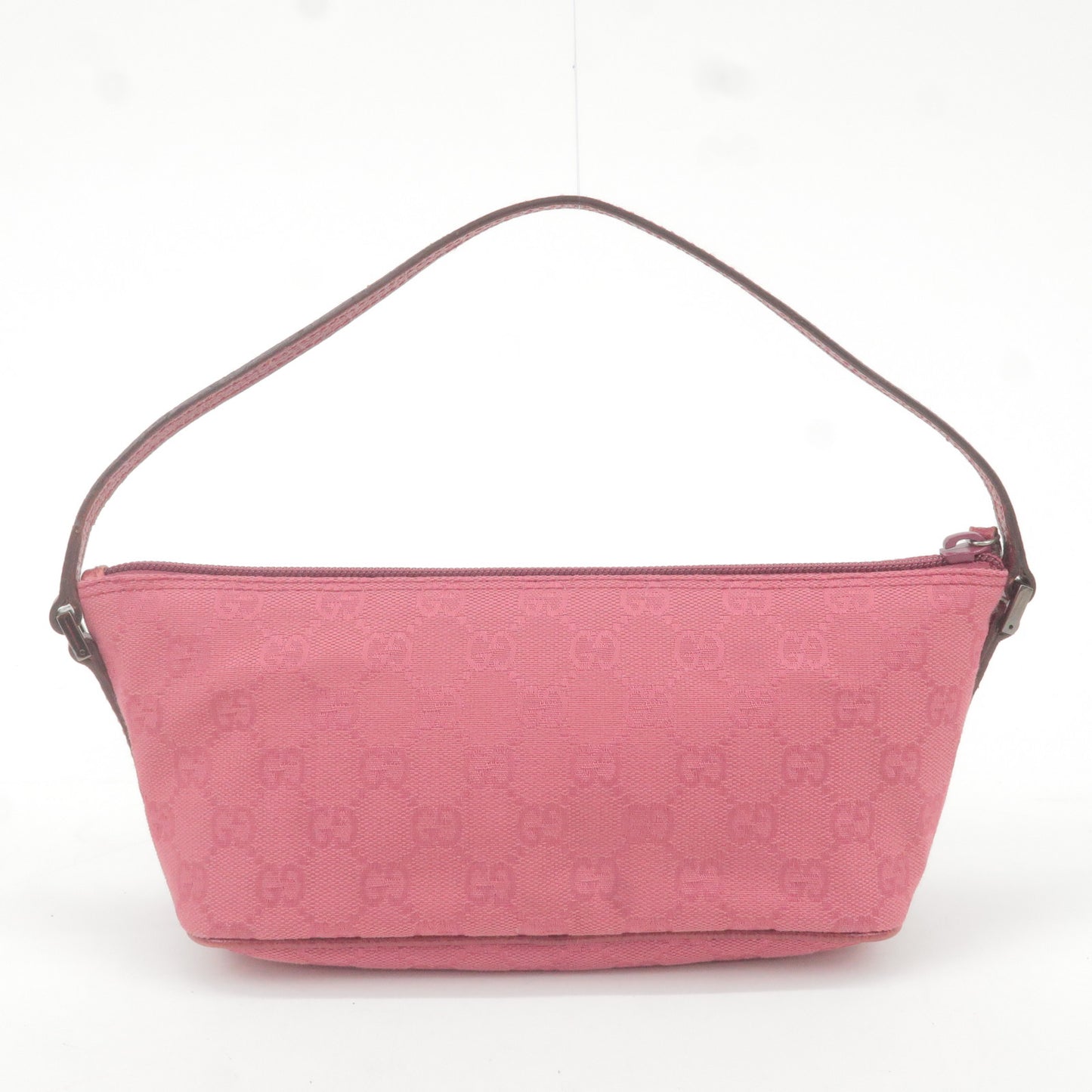 GUCCI GG Canvas Leather Boat Bag Hand Bag Pink 07198