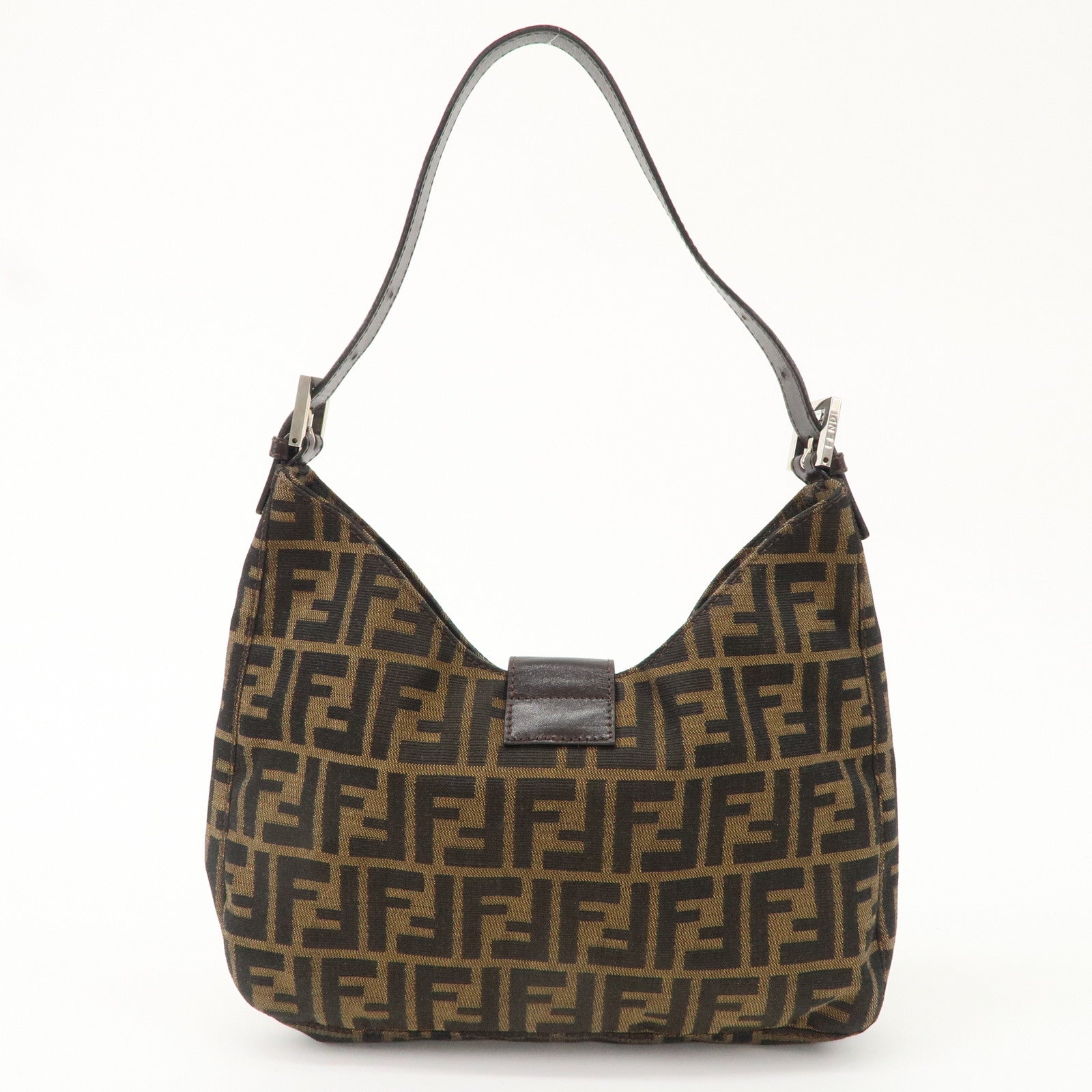 FENDI Zucca Canvas Leather Shoulder Bag Brown Black 265690