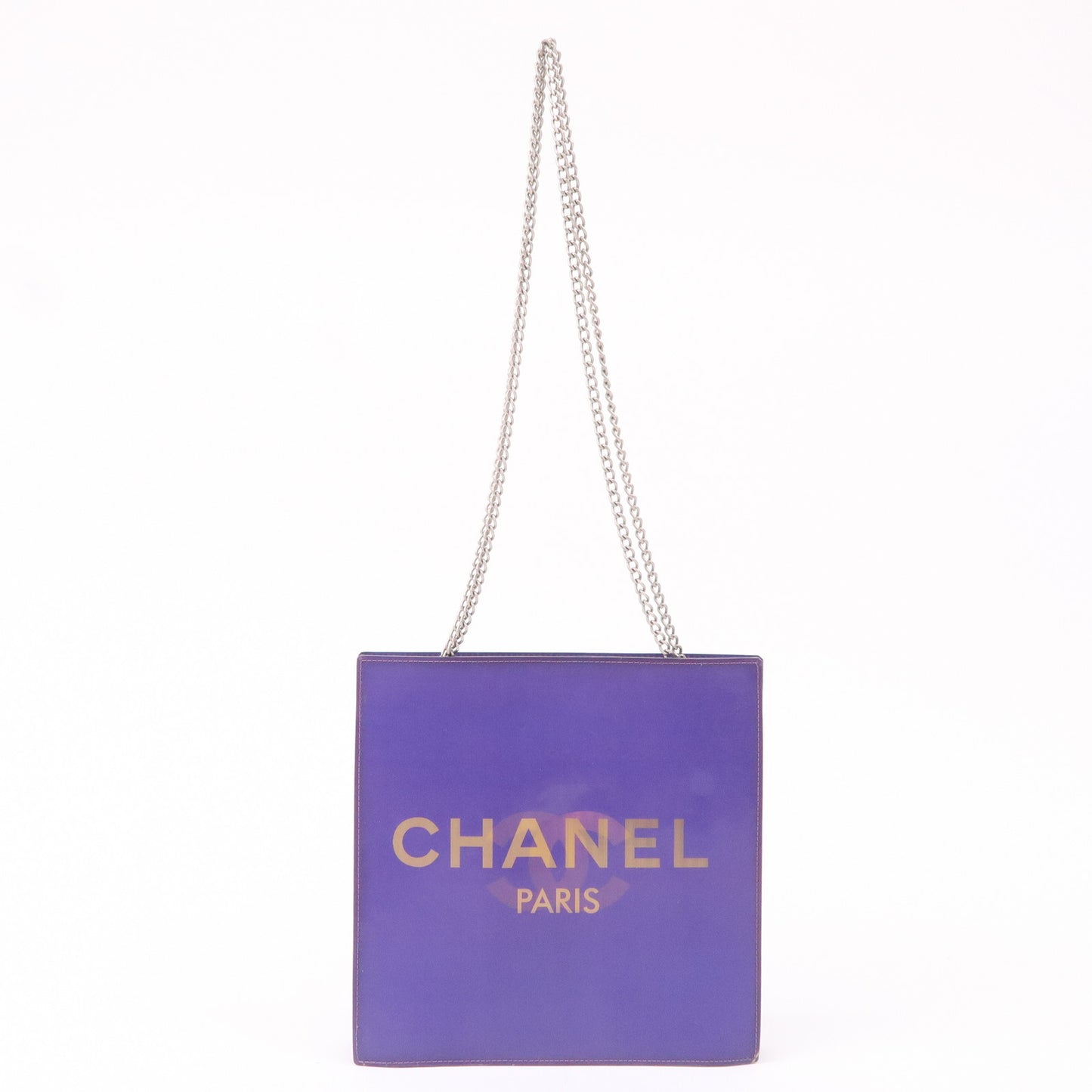 CHANEL Vinyl Hologram Logo Chain Shoulder Bag Purple