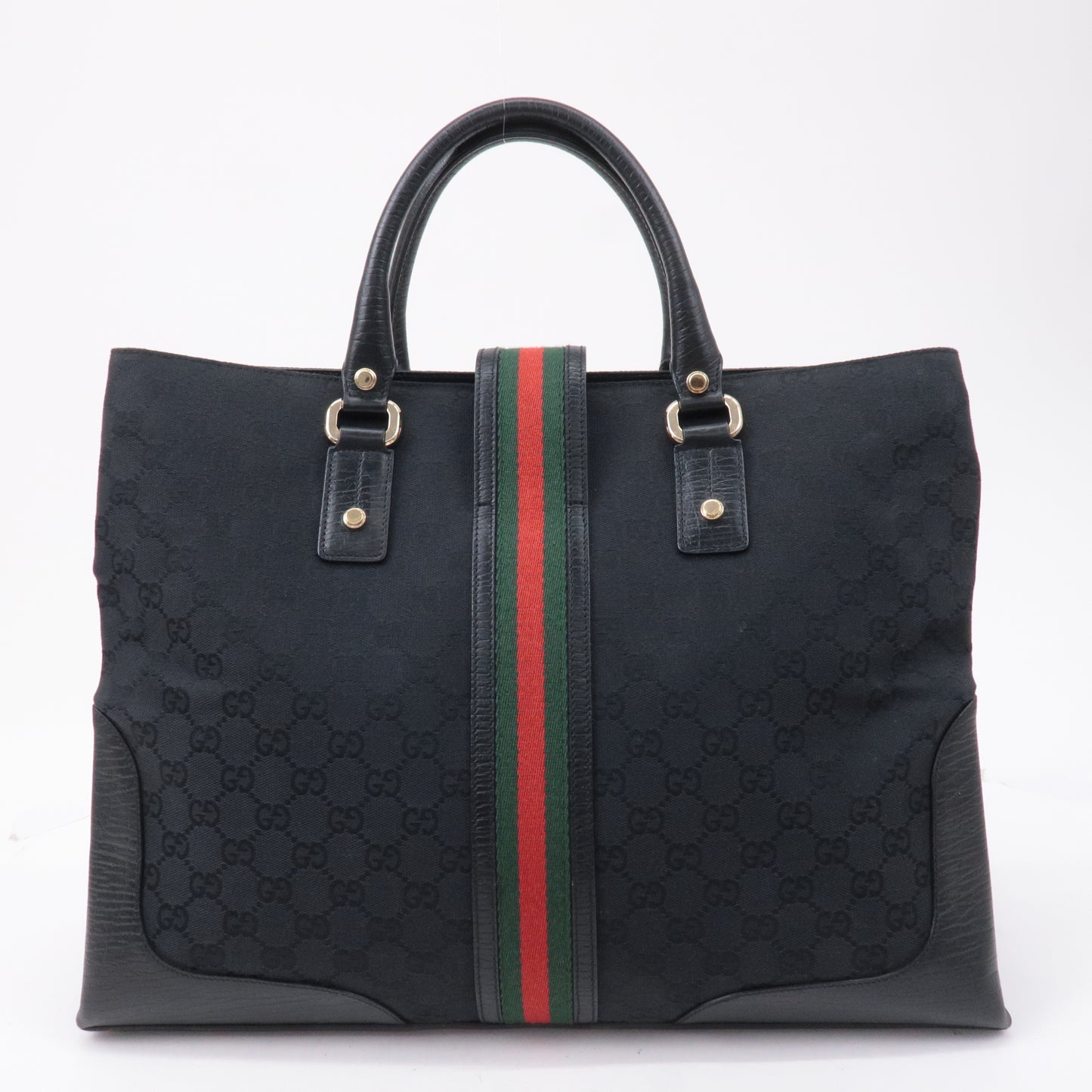 GUCCI Sherry GG Canvas Leather Tote Bag Black 130994