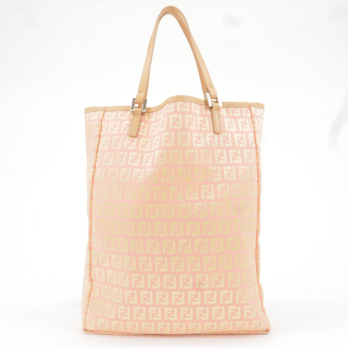 FENDI Zucchino Canvas Leather Tote Bag Pink Beige 8BH006