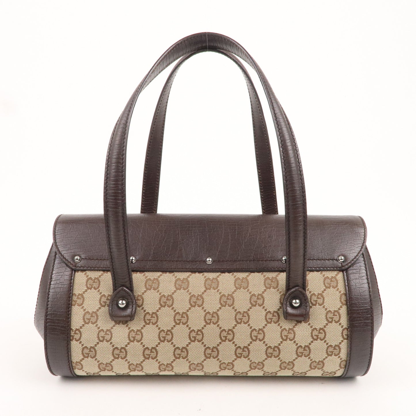 GUCCI Bamboo GG Canvas Leather Hand Bag Beige Brown 111713