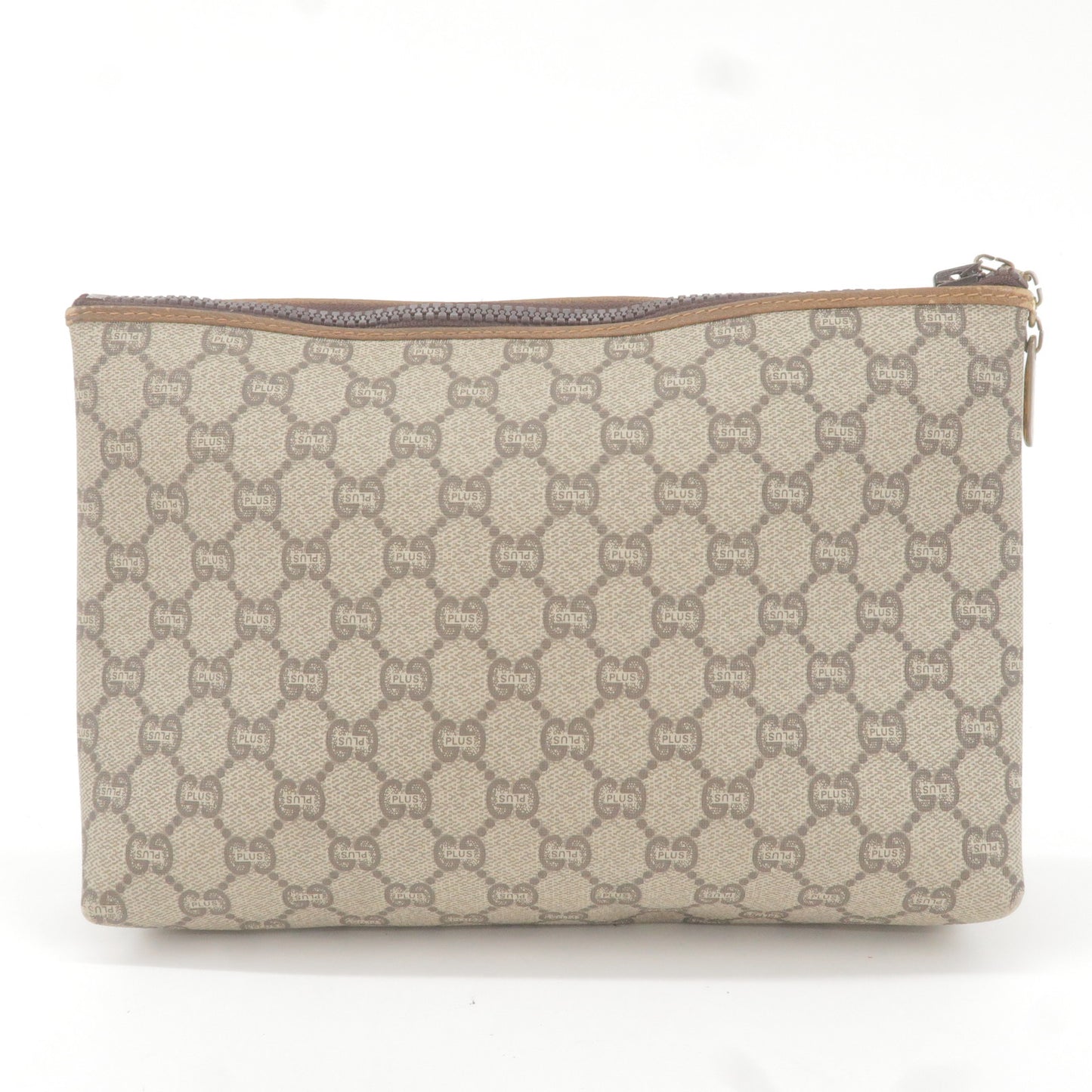 GUCCI Old Gucci GG Plus Leather Clutch Bag Pouch Beige Brown