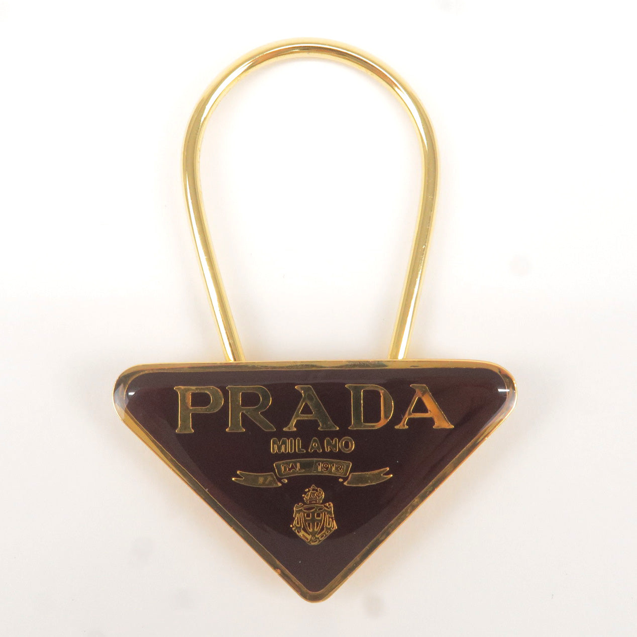 PRADA Metal Triangle Logo Key Chain Bag Charm M285 Brown Gold