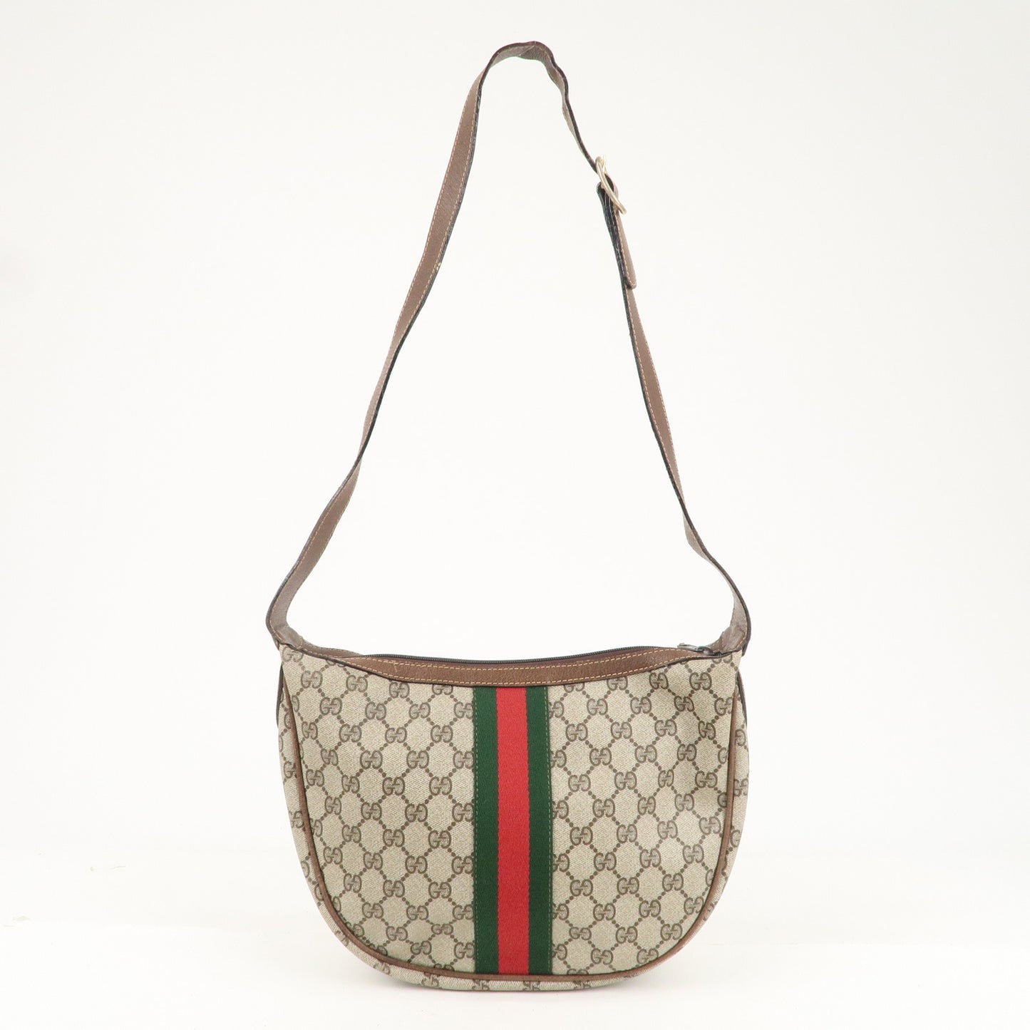 GUCCI Sherry Old Gucci GG Plus Leather Shoulder Bag Beige Brown