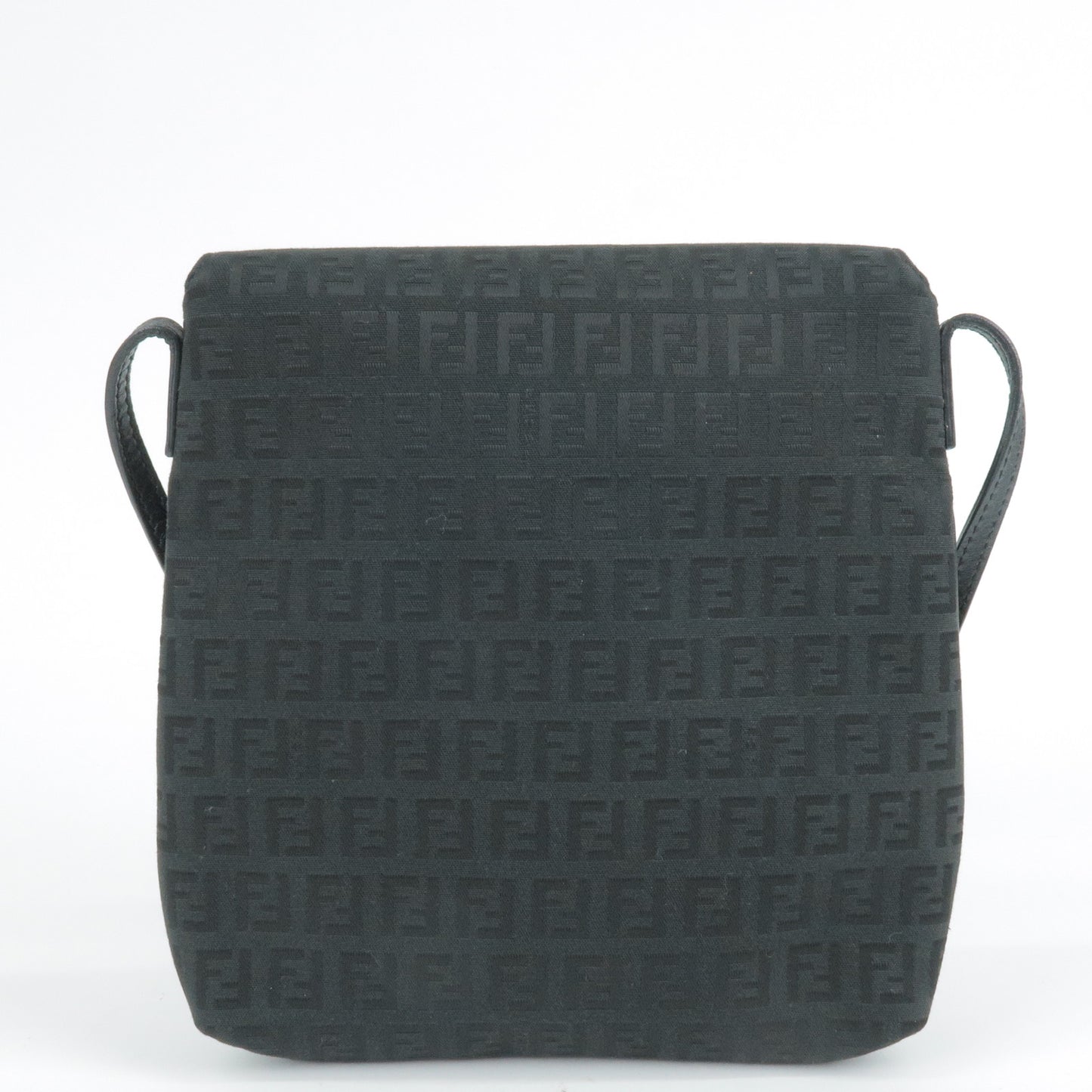 FENDI Zucchino Canvas Leather Shoulder Bag Black 8BT075