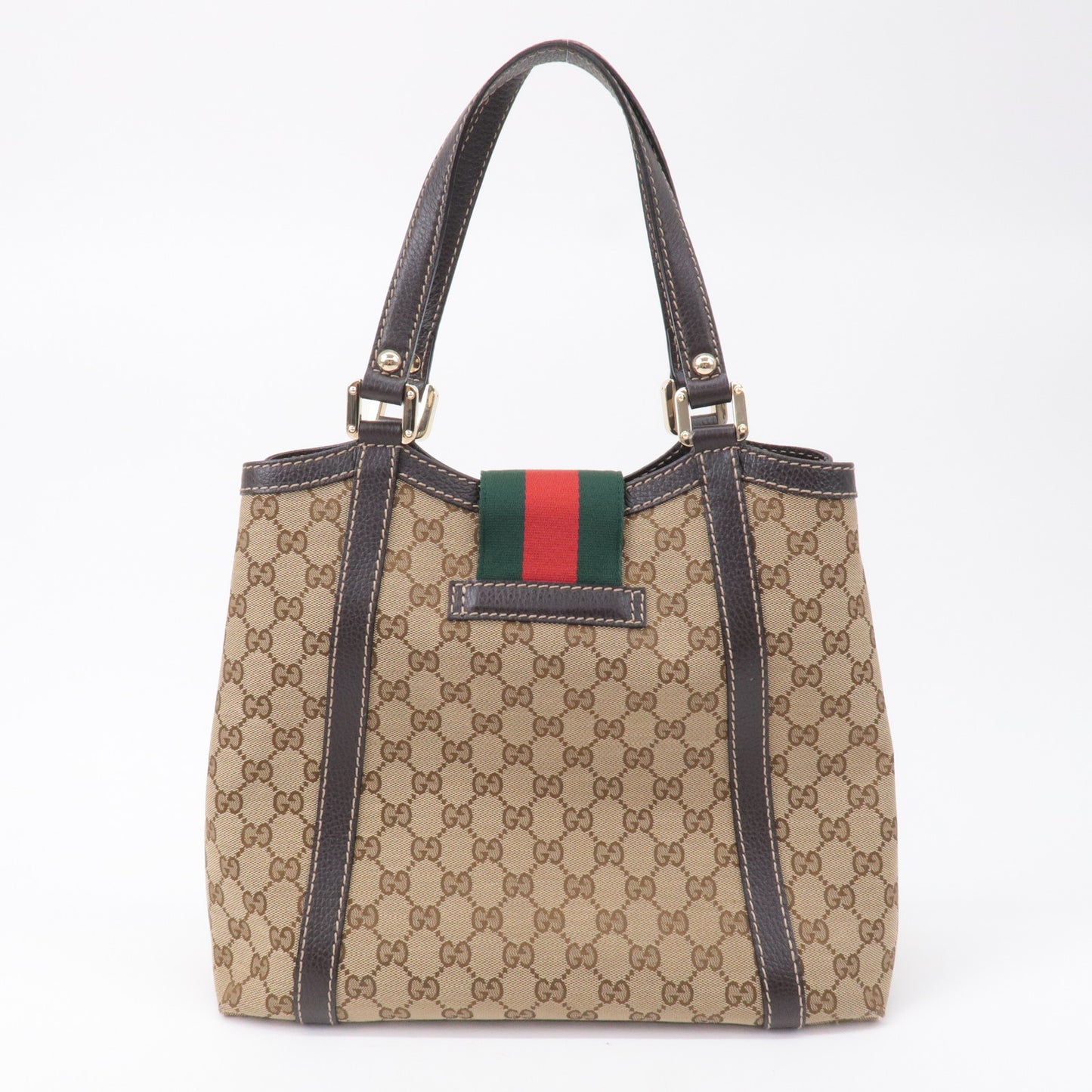 GUCCI Sherry Line GG Canvas Leather Hand Bag Beige Brown 364835