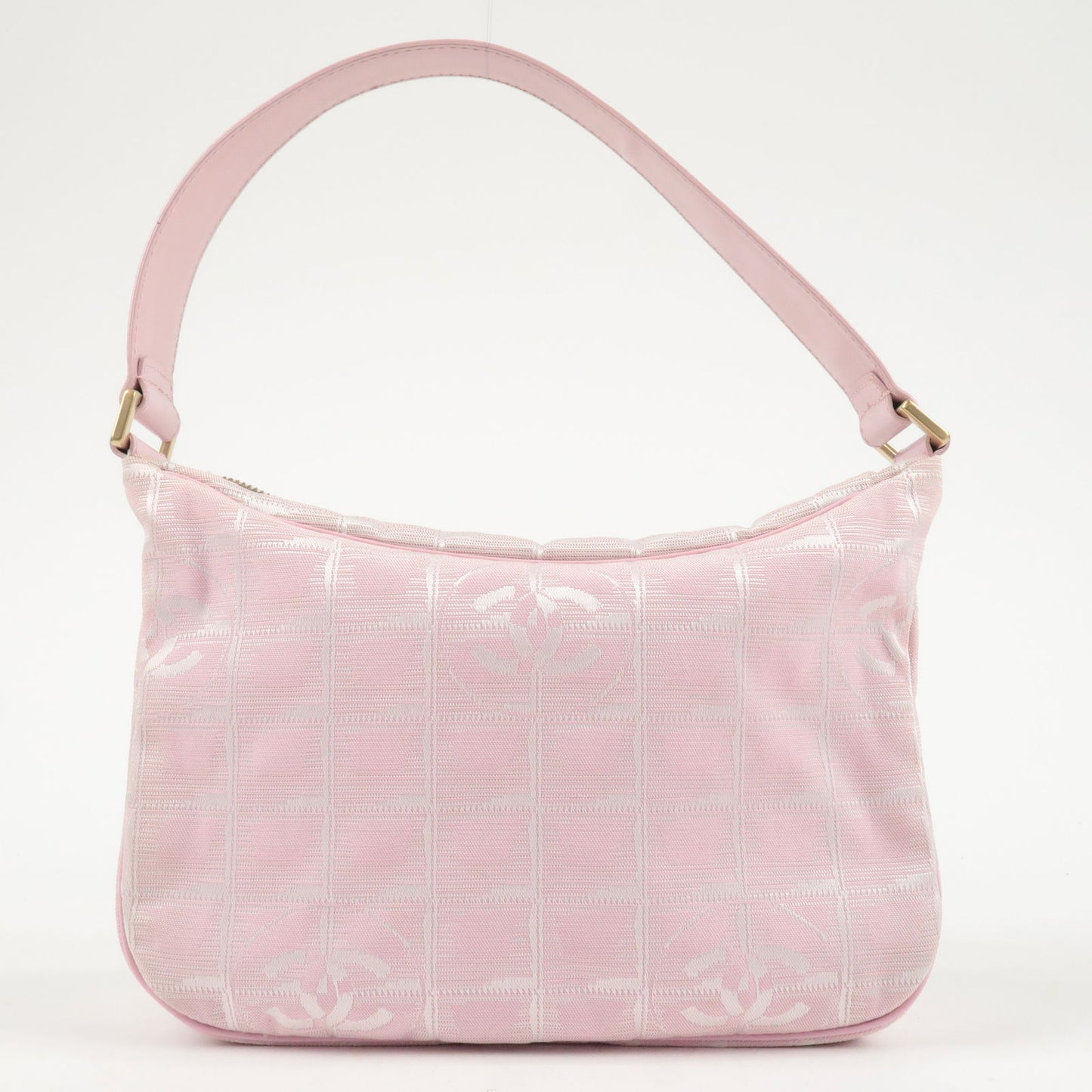 CHANEL Travel Line Nylon Jacquard Leather Shoulder Bag Pink A20516