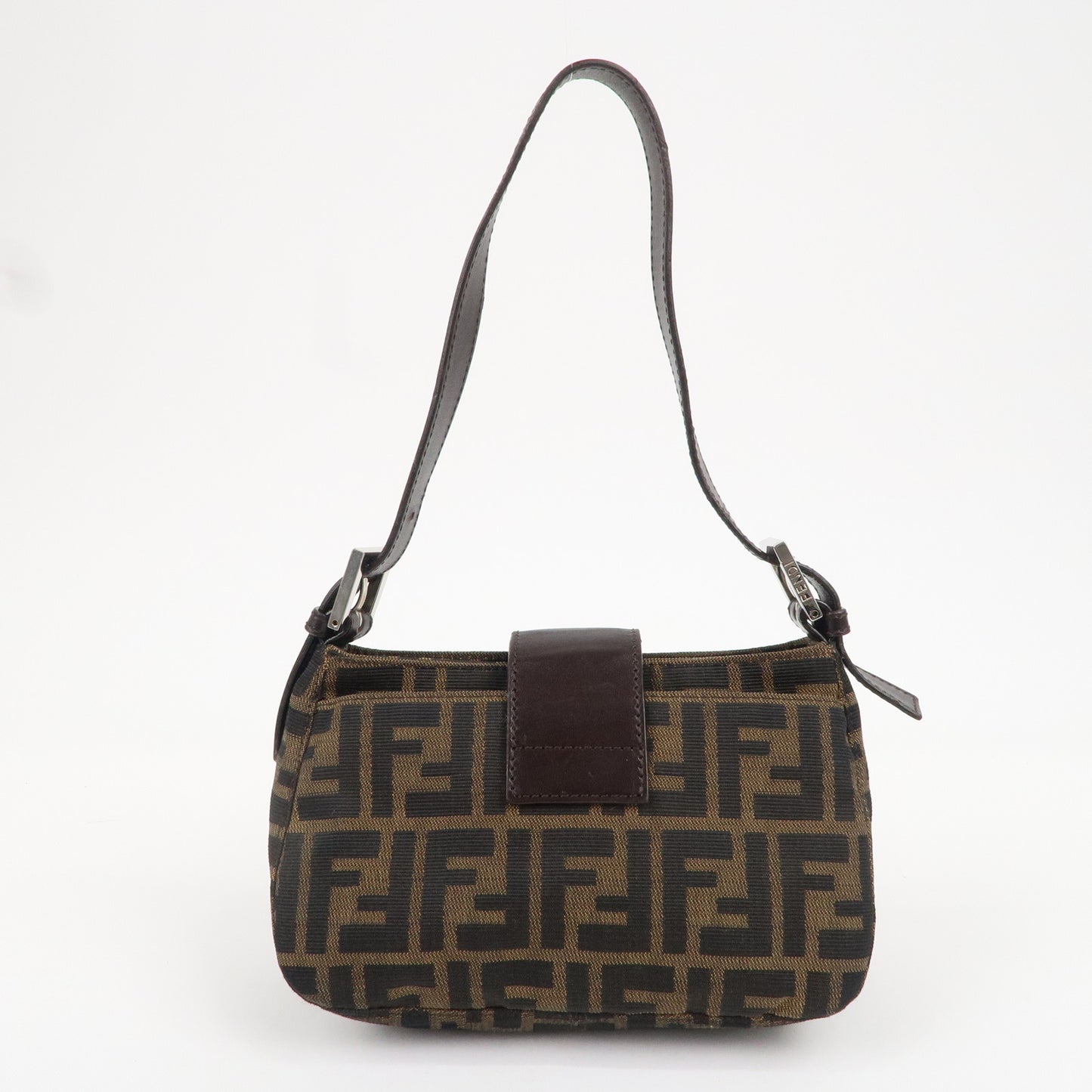 FENDI Zucca Canvas Leather Shoulder Bag Brown Black 26723