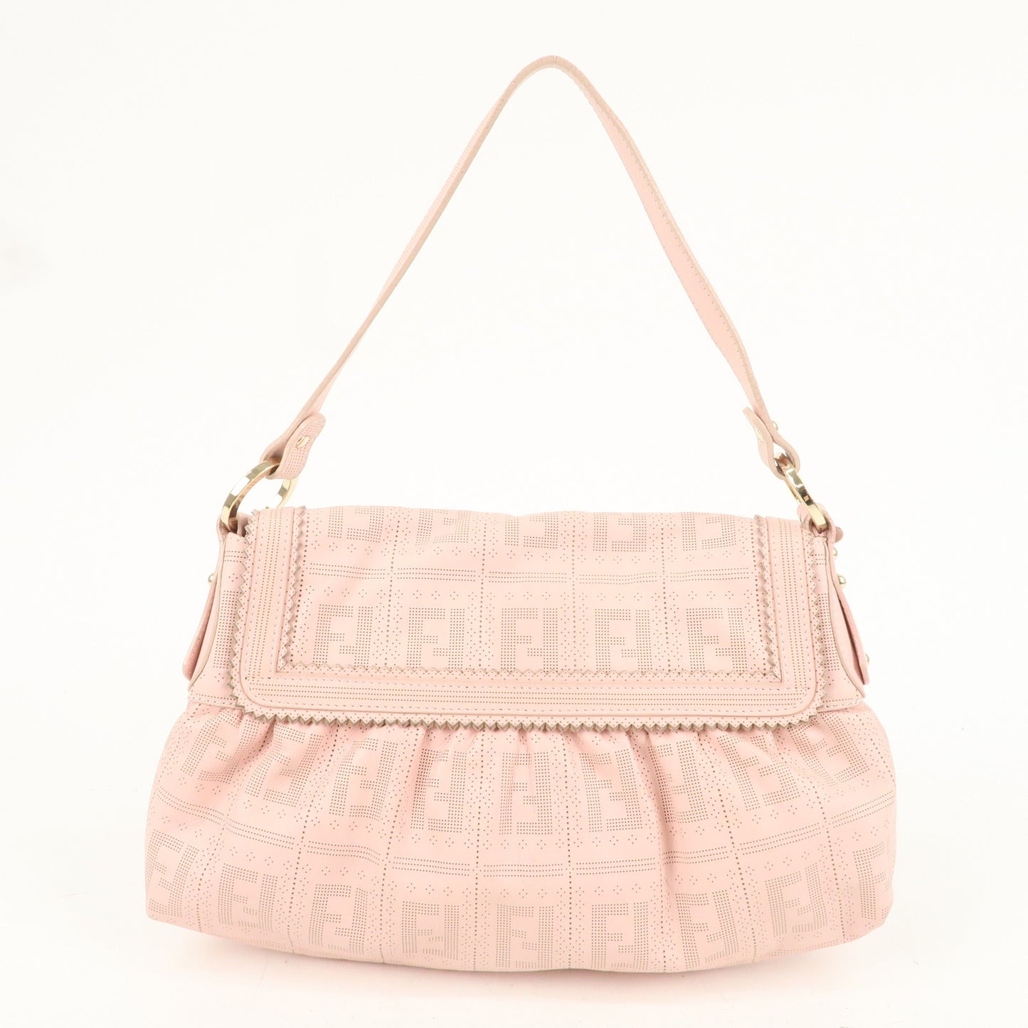 FENDI Zucca Leather Punching Shoulder Bag Pink 8BR445