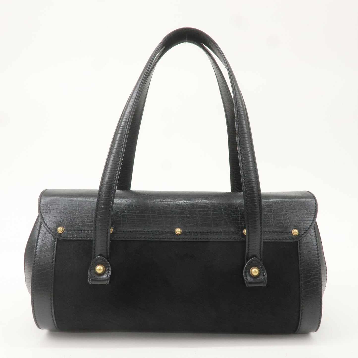 GUCCI Bamboo Leather Unborn Calf Boston Bag Black 114993