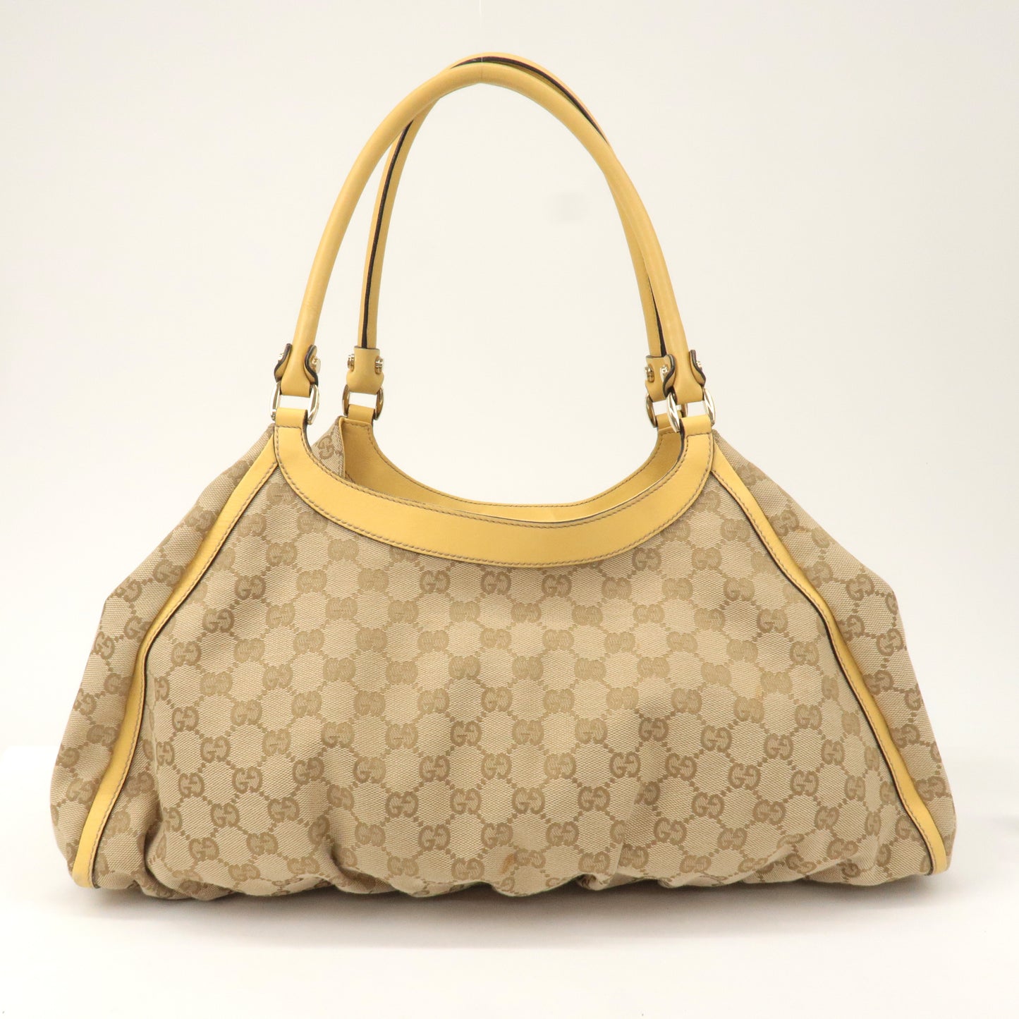 GUCCI Abbey GG Canvas Leather Shoulder Bag Beige Yellow 189835