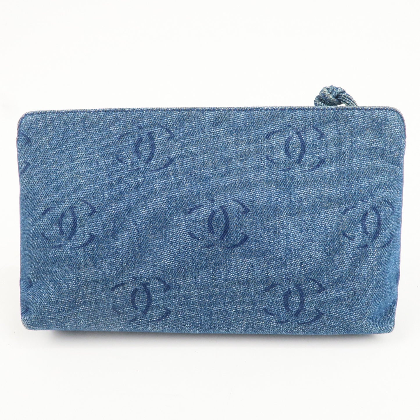CHANEL Denim Pouch Cosmetic Pouch Clutch Bag Navy Blue