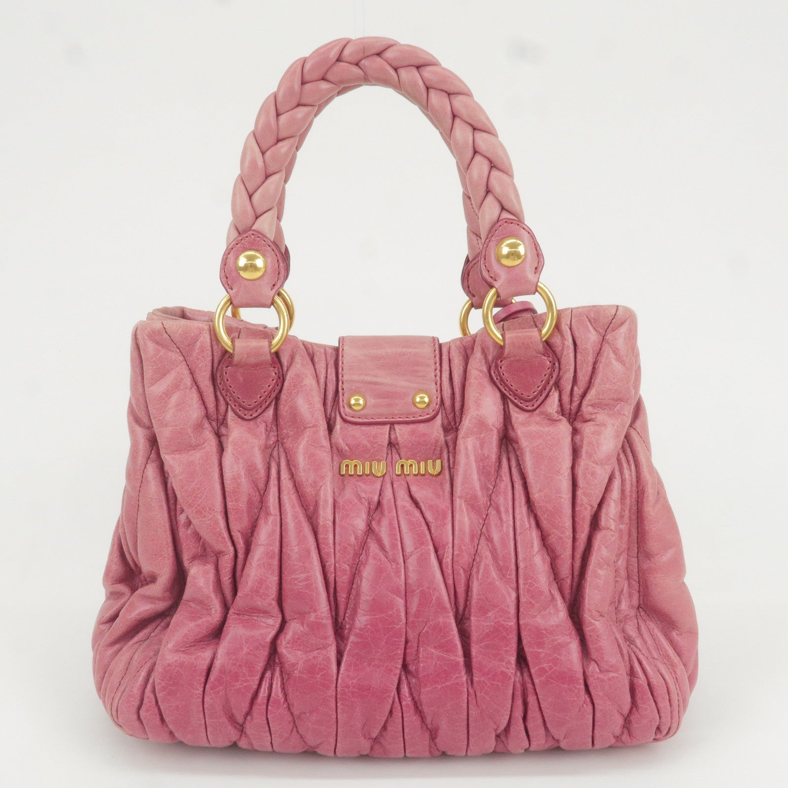 MIU-MIU-Matelasse-Leather-2Way-Bag-Hand-Bag-Shoulder-Bag-Pink