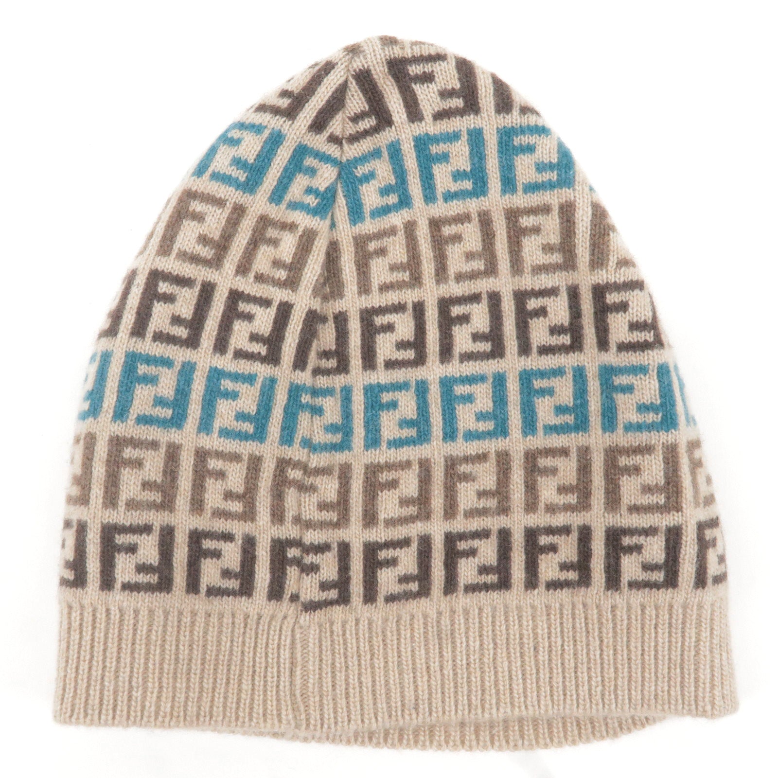 FENDI Zucchino Wool Rayon Nylon Cashmere Knit Kid Beanie Brown