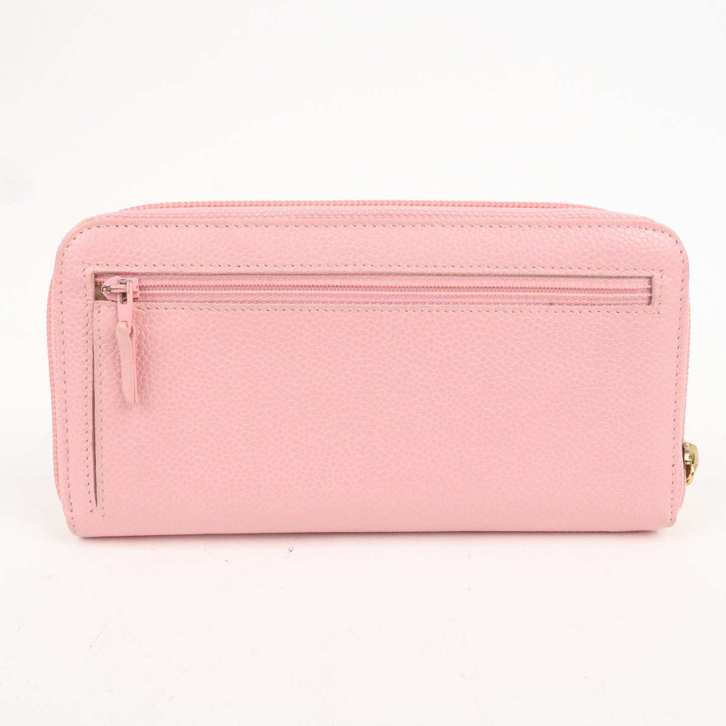 CHANEL Caviar Skin Round Zippy Long Wallet Pink A13228