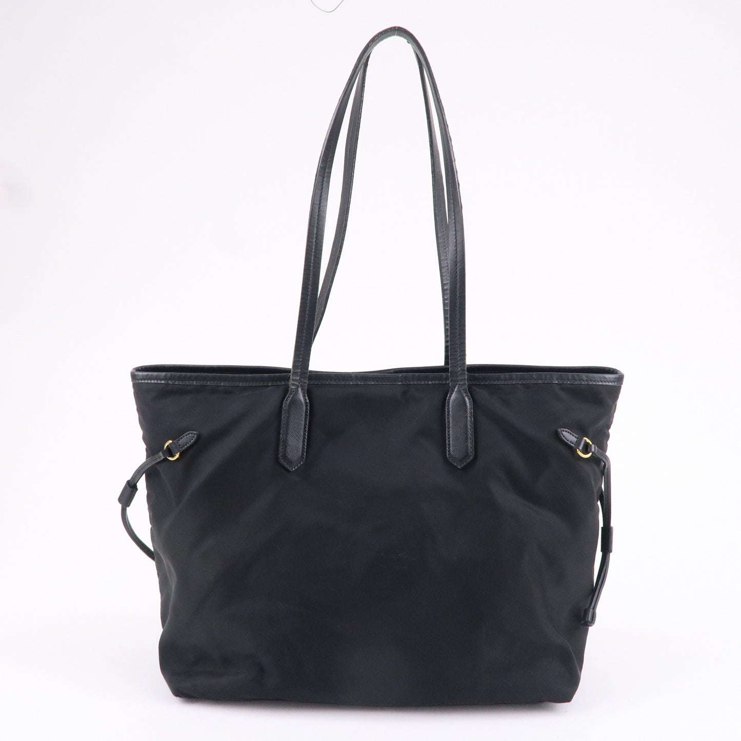 PRADA Logo Nylon Leather Tote Bag Shoulder Bag Black BR4001