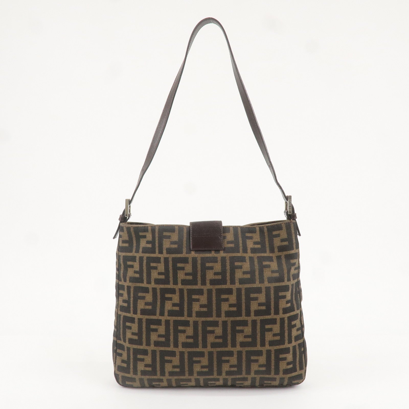 FENDI Zucca Canvas Leather Shoulder Bag Brown Black 26727