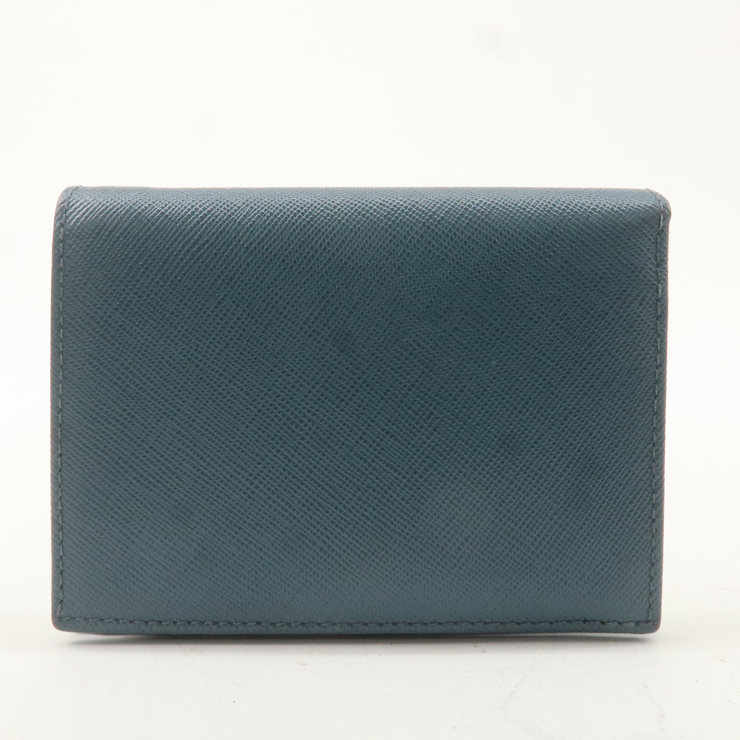 PRADA Logo Safiano Leather Folded Bi-Fold Wallet Blue 1MV204