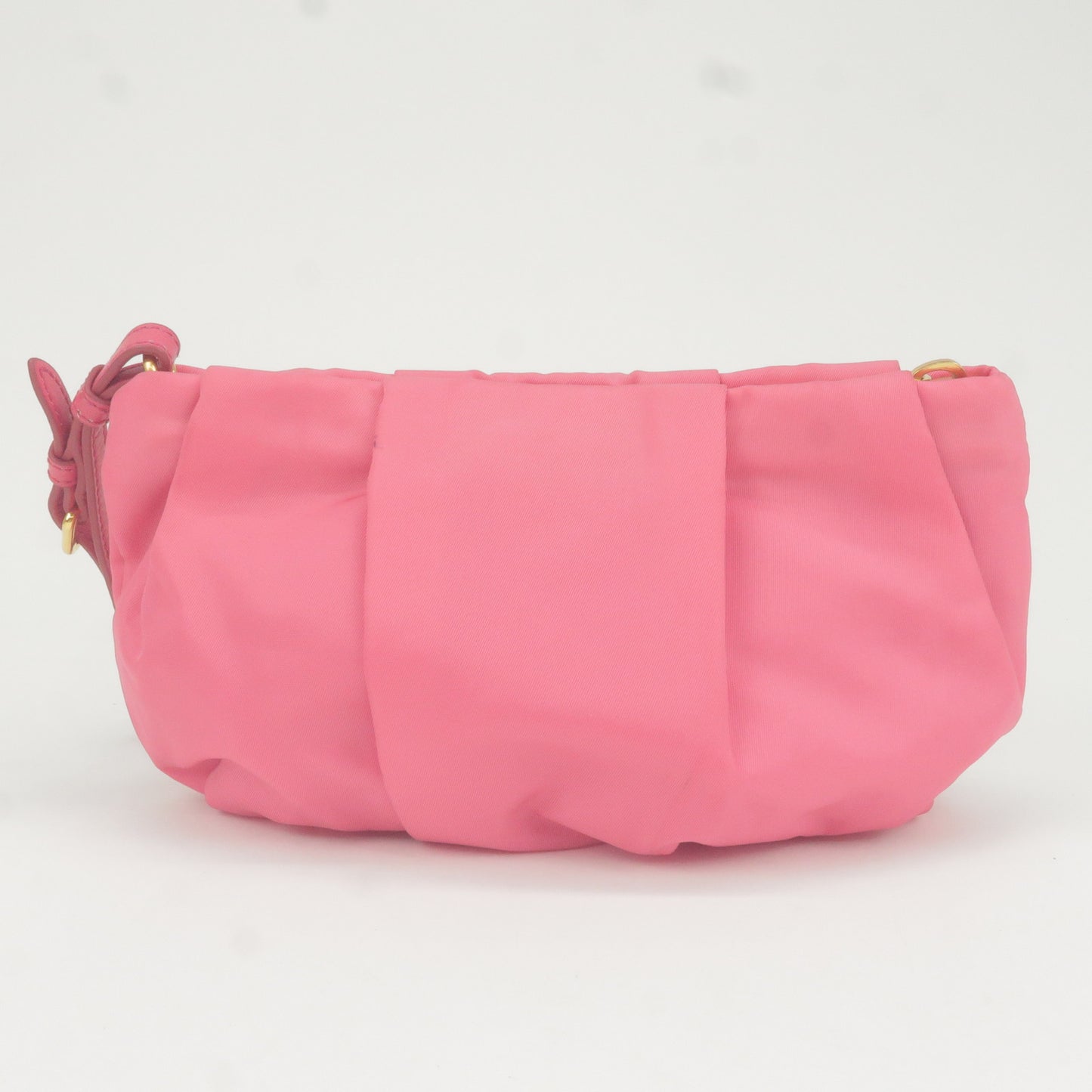 PRADA Logo Nylon Leather Ribbon Cosmetic Pouch Pink 1N1422