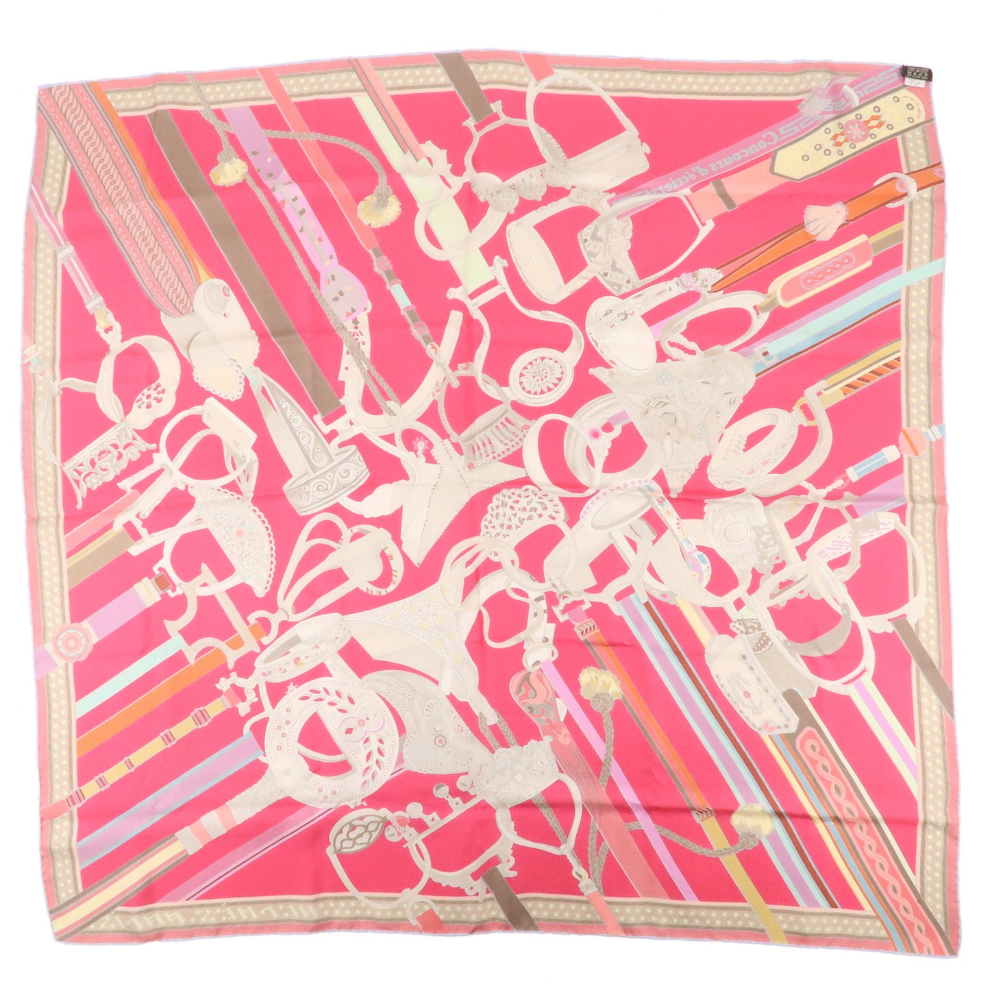 HERMES Carre 90 Silk 100% Scarf CONCOURS DETRIERS Pink