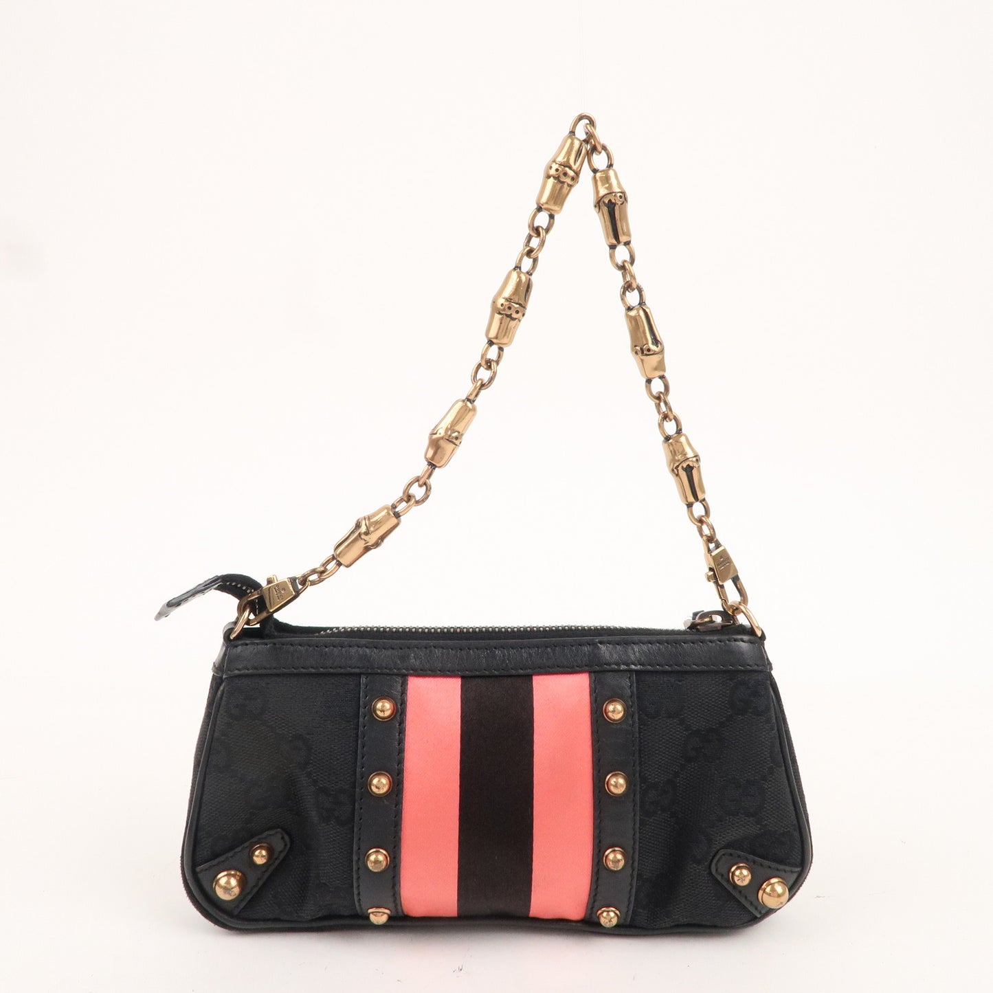 GUCCI Sherry Bamboo GG Canvas Leather Chain Bag Black 129423