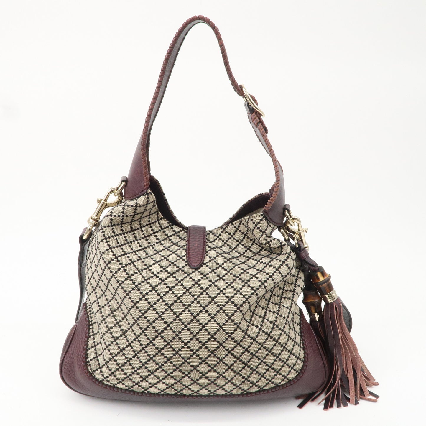 GUCCI Diamante New Jackie Bamboo Canvas Leather Shoulder Bag 246907