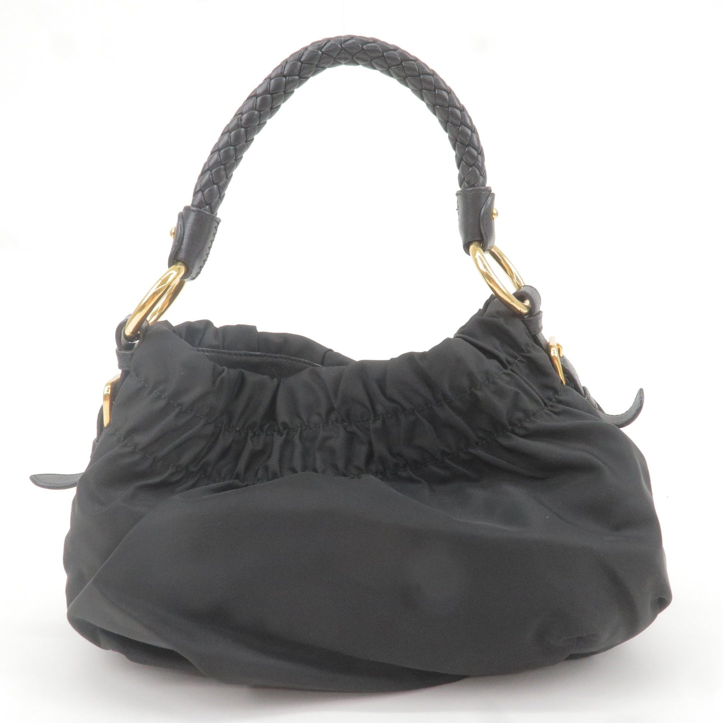 PRADA Logo Nylon Leather Shoulder Bag Hand Bag Black BR4237