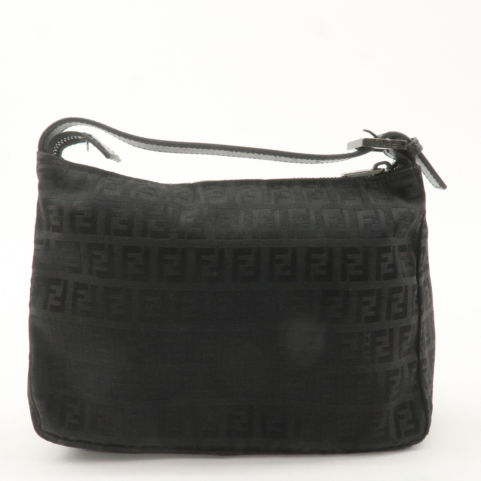 FENDI Zucchino Canvas Leather Hand Bag Pouch Black 8N0005