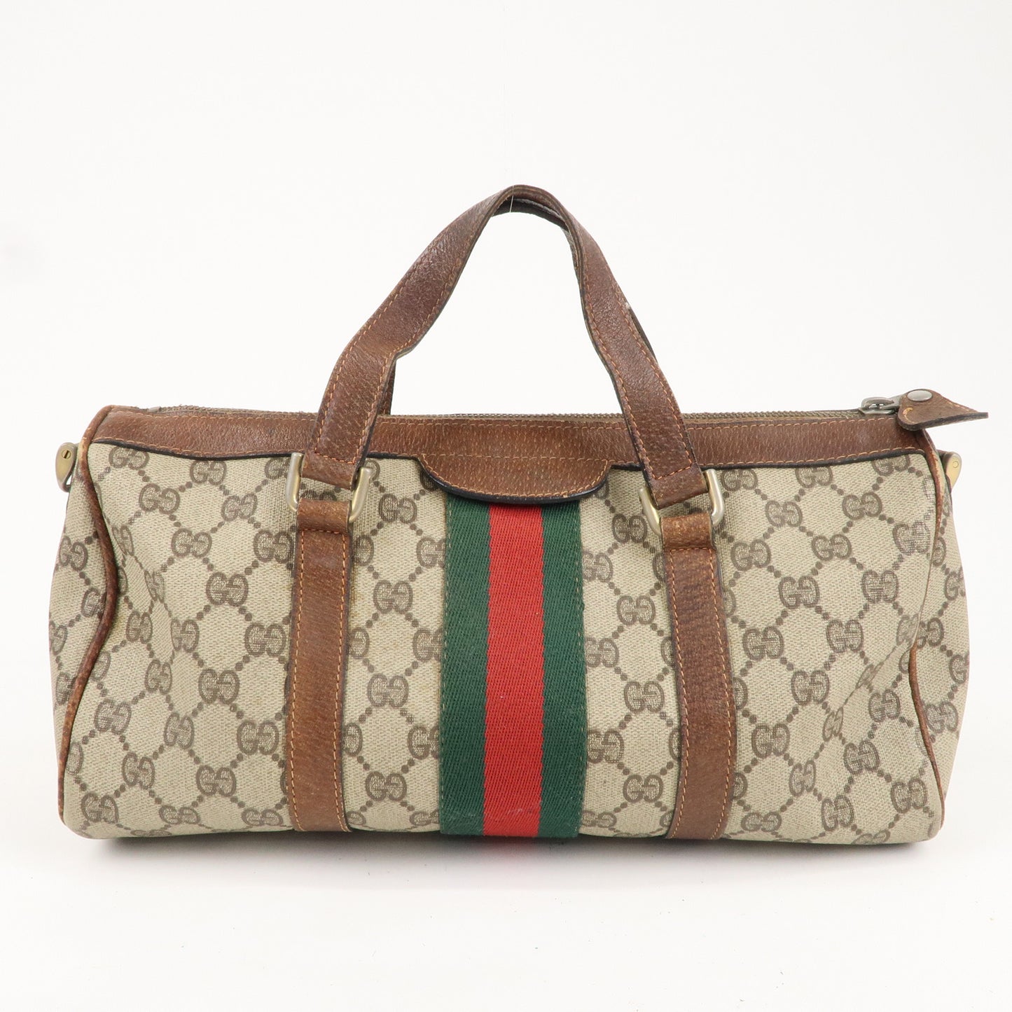 GUCCI Old Gucci Sherry GG Plus Leather Hand Bag Beige Brown