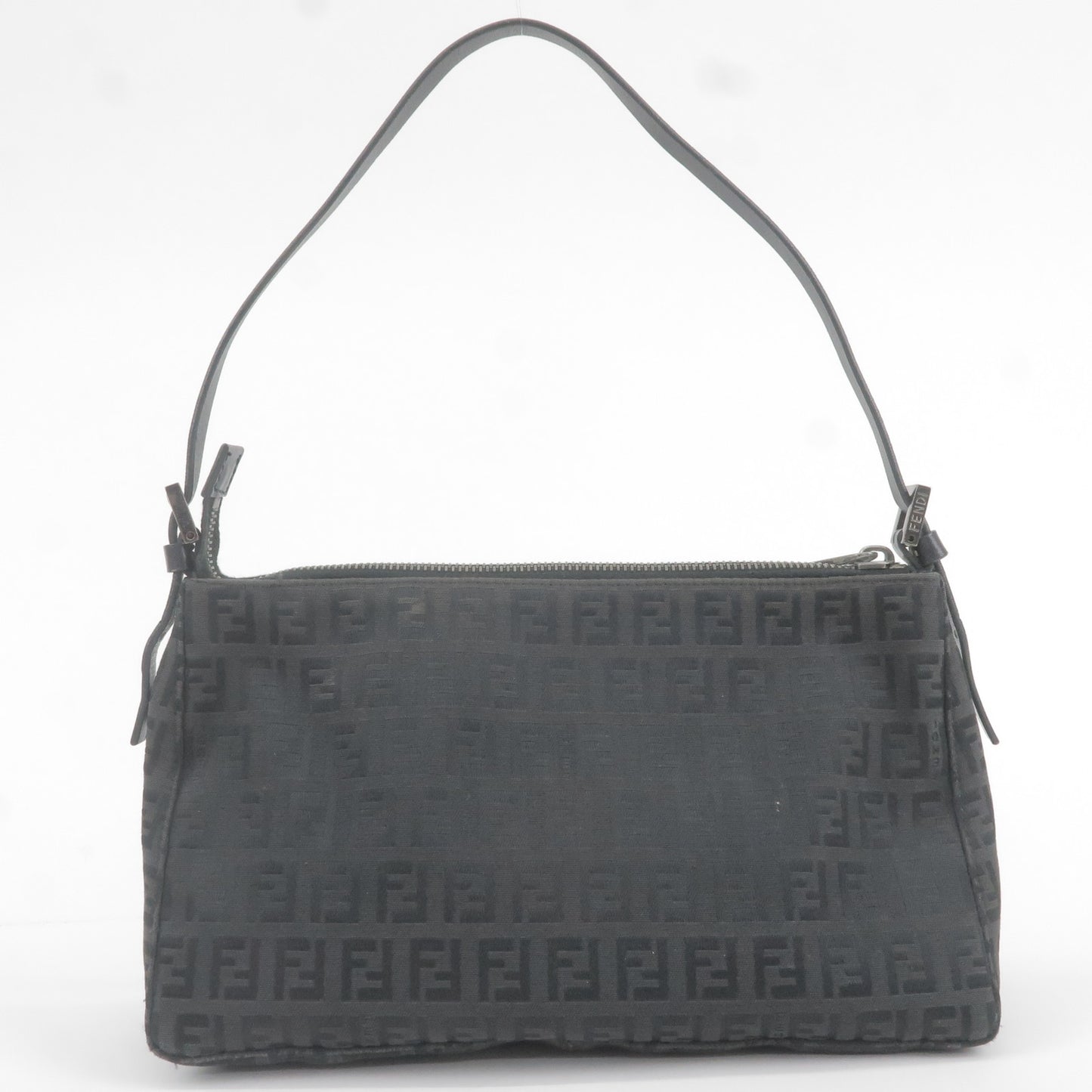 FENDI Zucchino Canvas Leather Shoulder Bag Black 8BR156