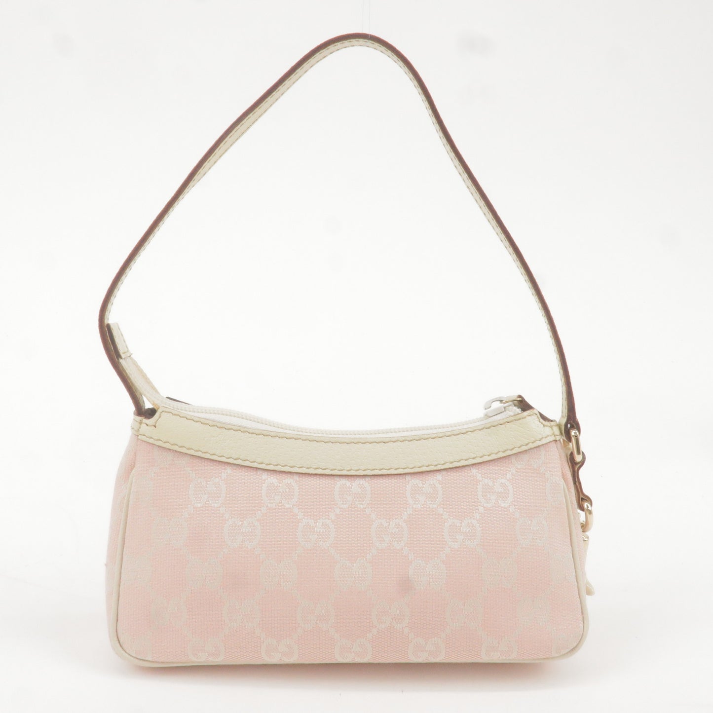 GUCCI GG Canvas Leather Hand Bag Pouch Pink Ivory 154432