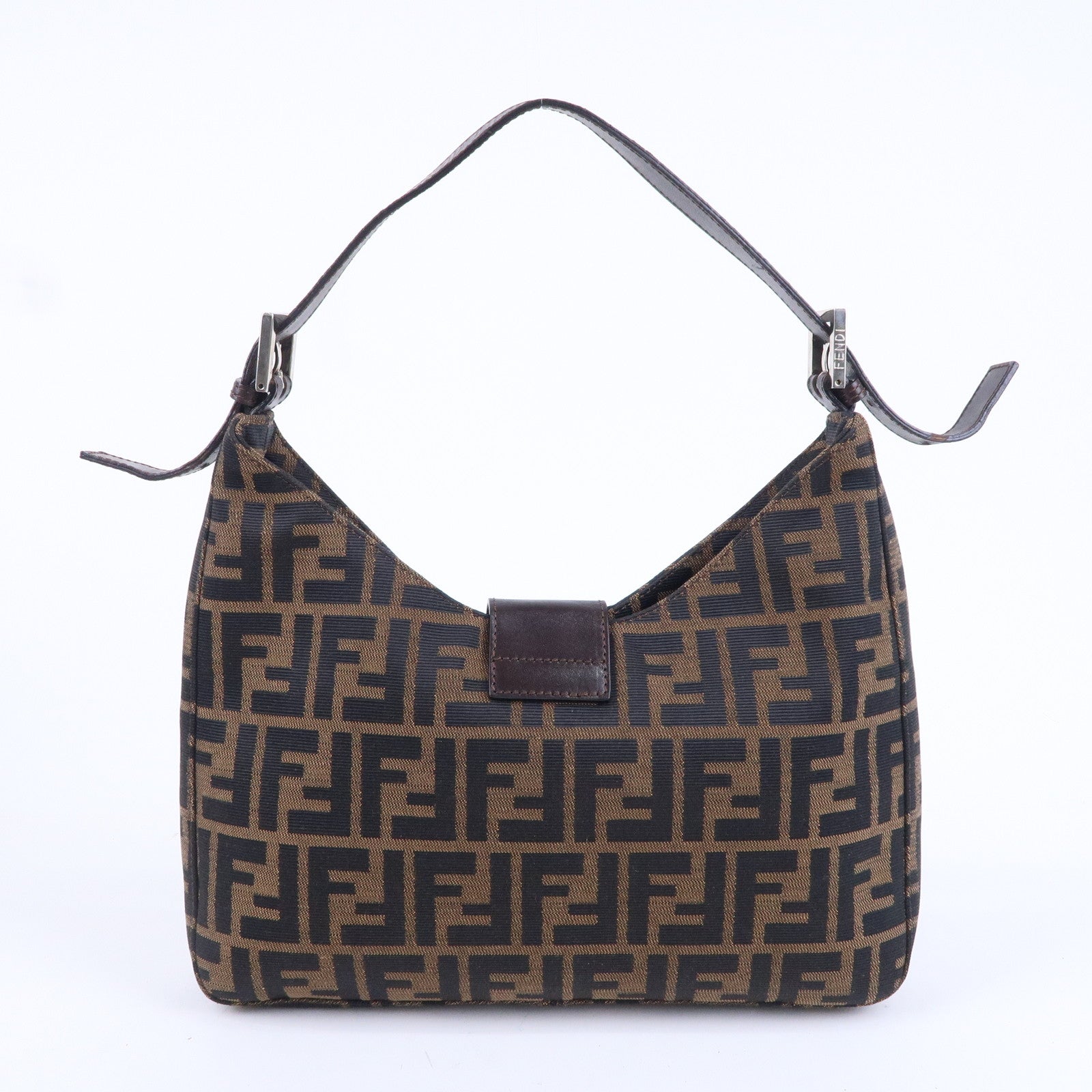 FENDI Zucca Canvas Leather Shoulder Bag Brown Black 26569