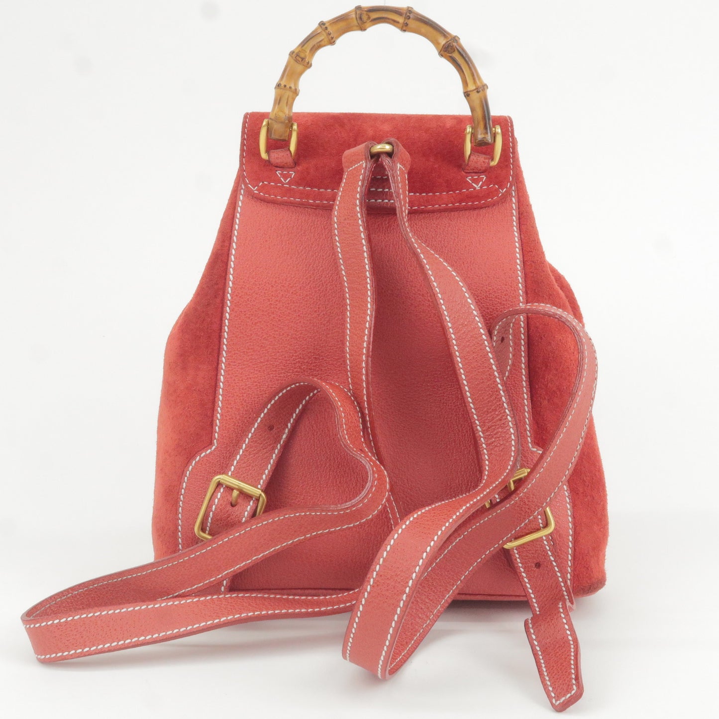 GUCCI Bamboo Suede Leather Ruck Sack Back Pack Red 003.1705.0030