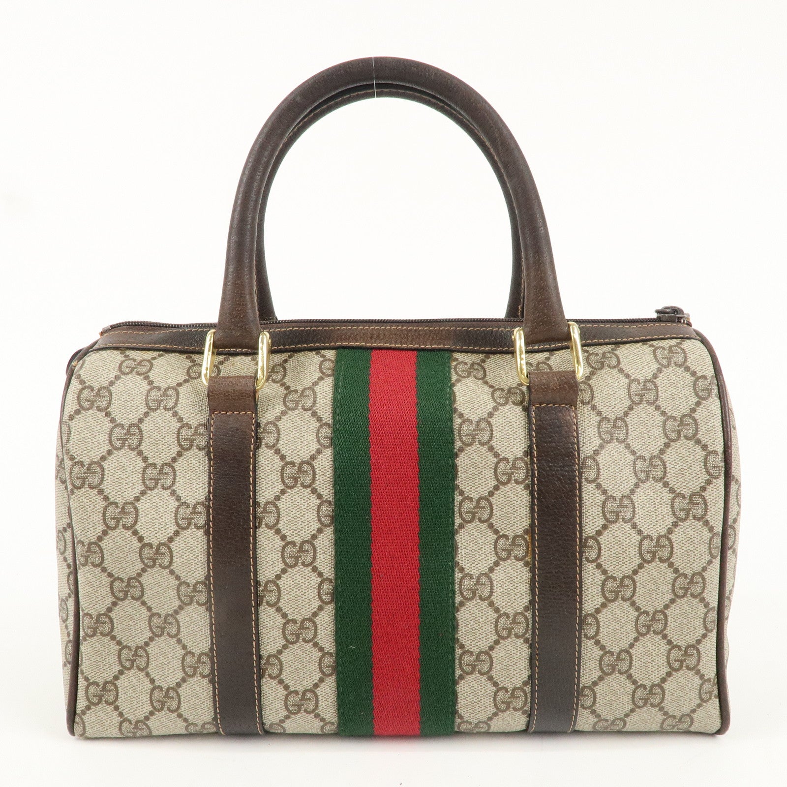 GUCCI Old Gucci Sherry GG Plus Leather Boston Bag Beige 010.378