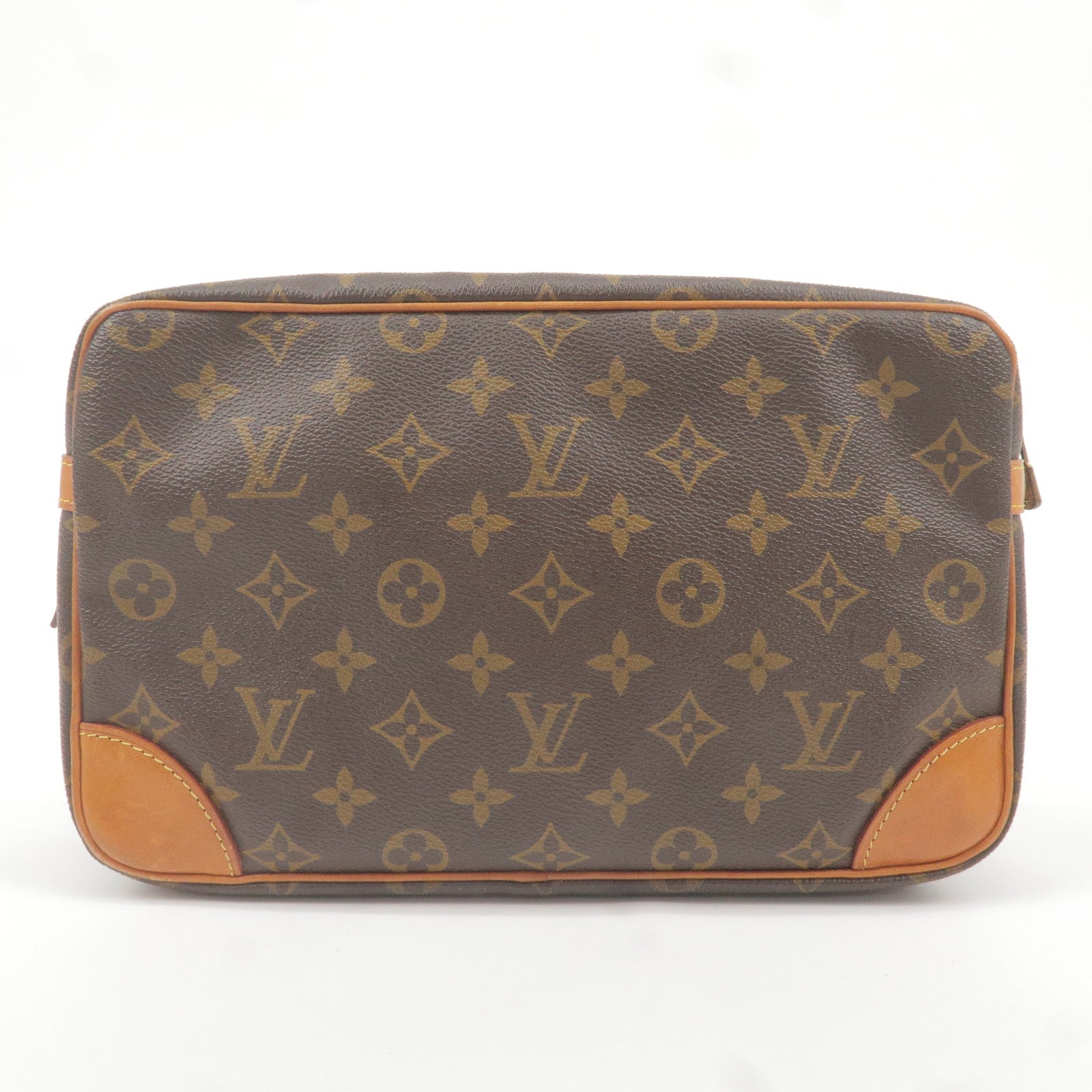 Louis Vuitton Monogram Unisex Canvas Leather Logo Clutches, Brown