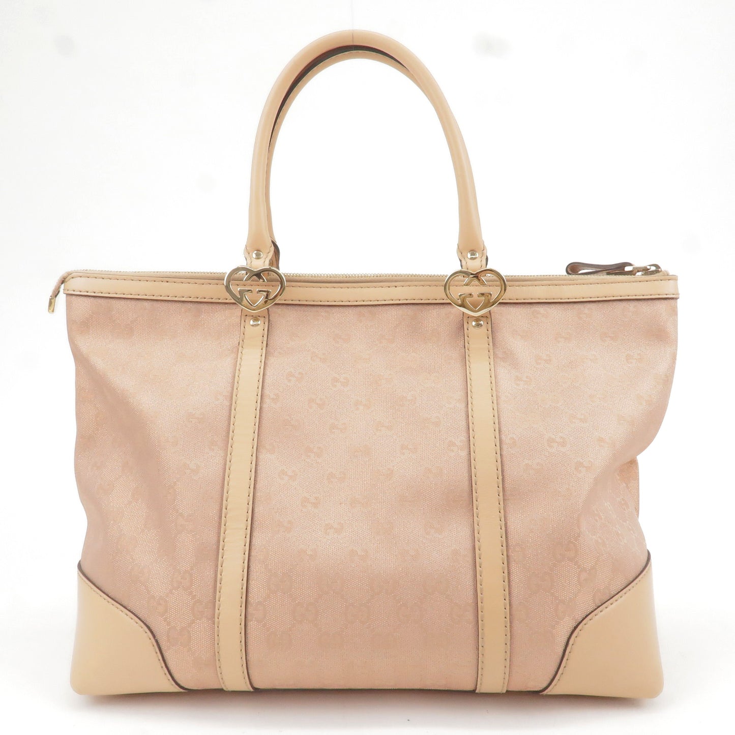 GUCCI Lovely GG Canvas Leather Tote Bag Pink Beige 257068