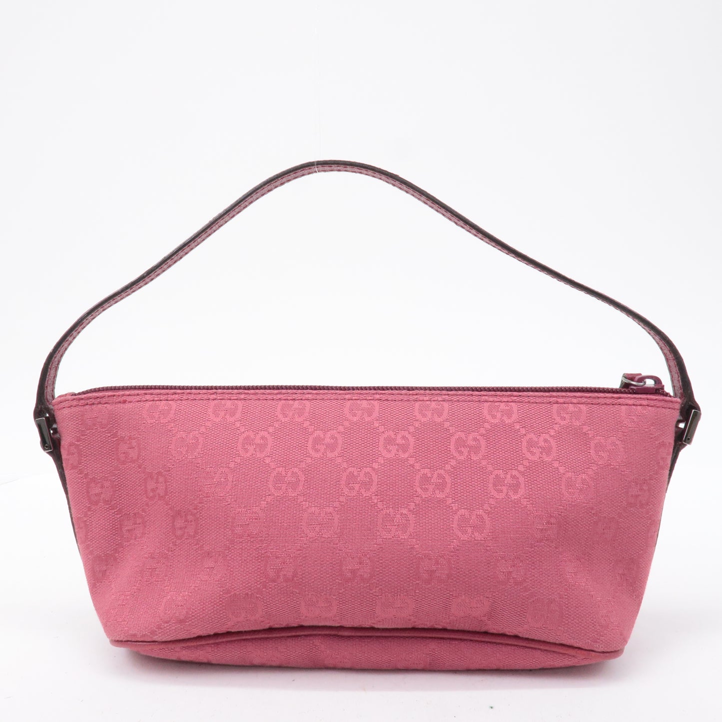 GUCCI Boat Bag GG Canvas Leather Pouch Pink Red 07198