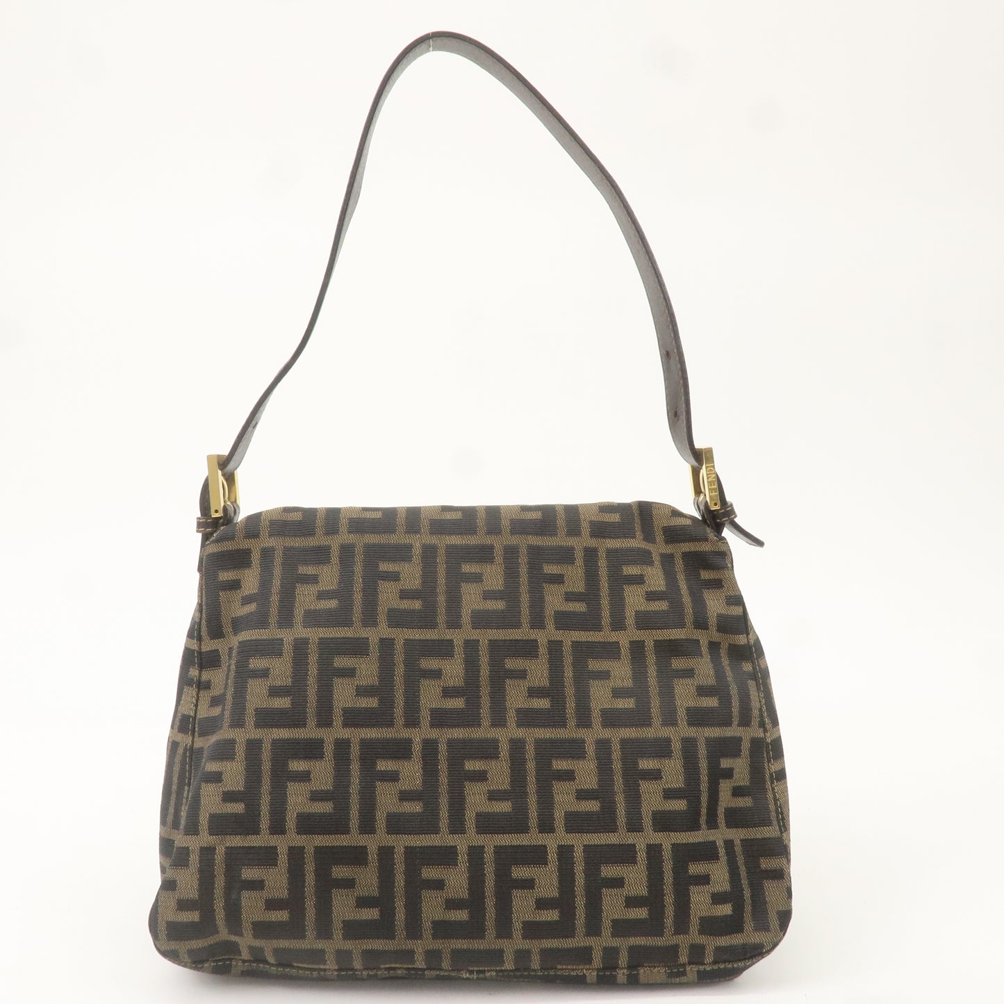 FENDI Zucca Mamma Baguette Canvas Leather Shoulder Bag Brown